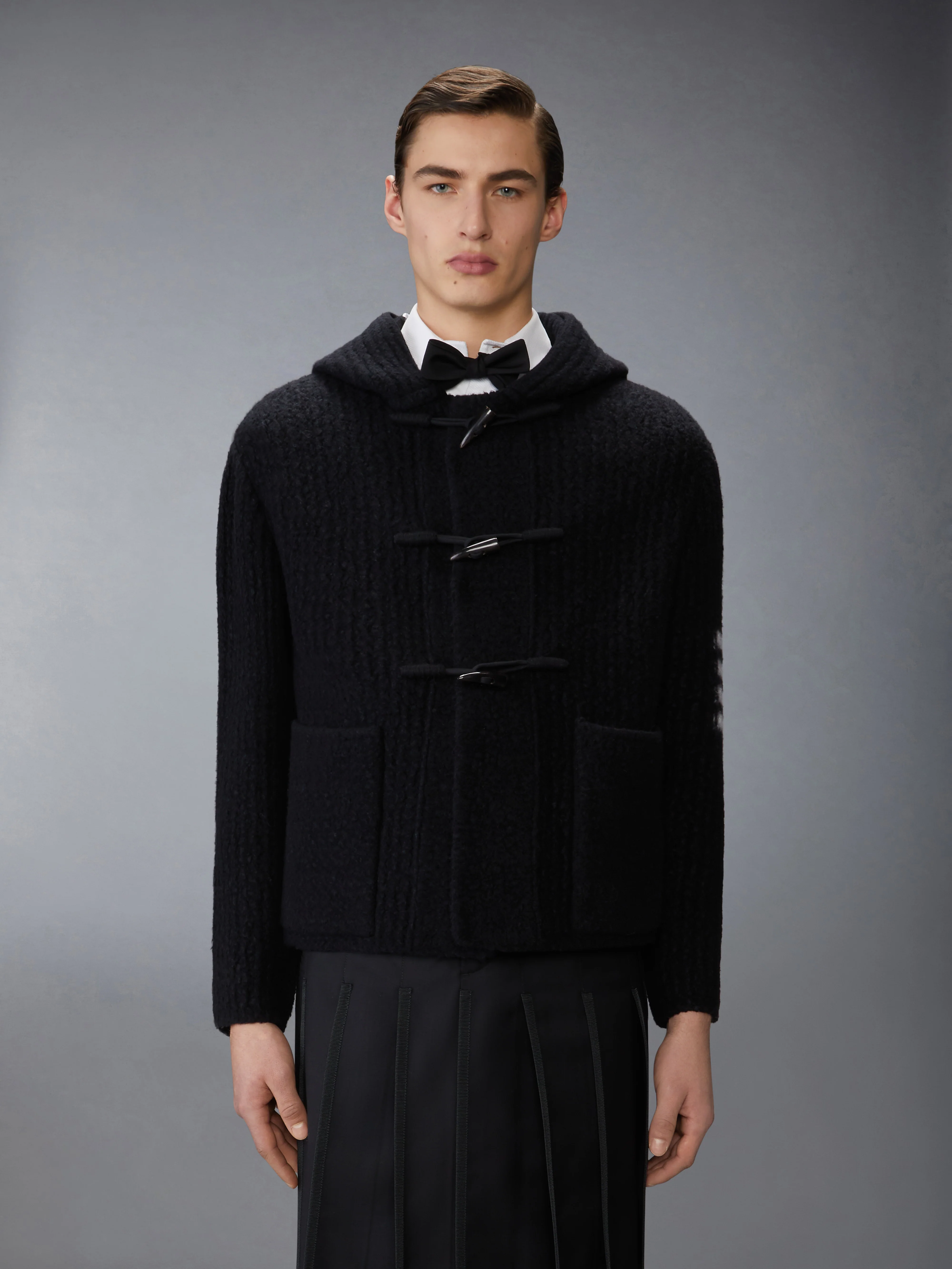 INTARSIA 4-BAR BOILED MERINO WOOL DUFFLE COAT