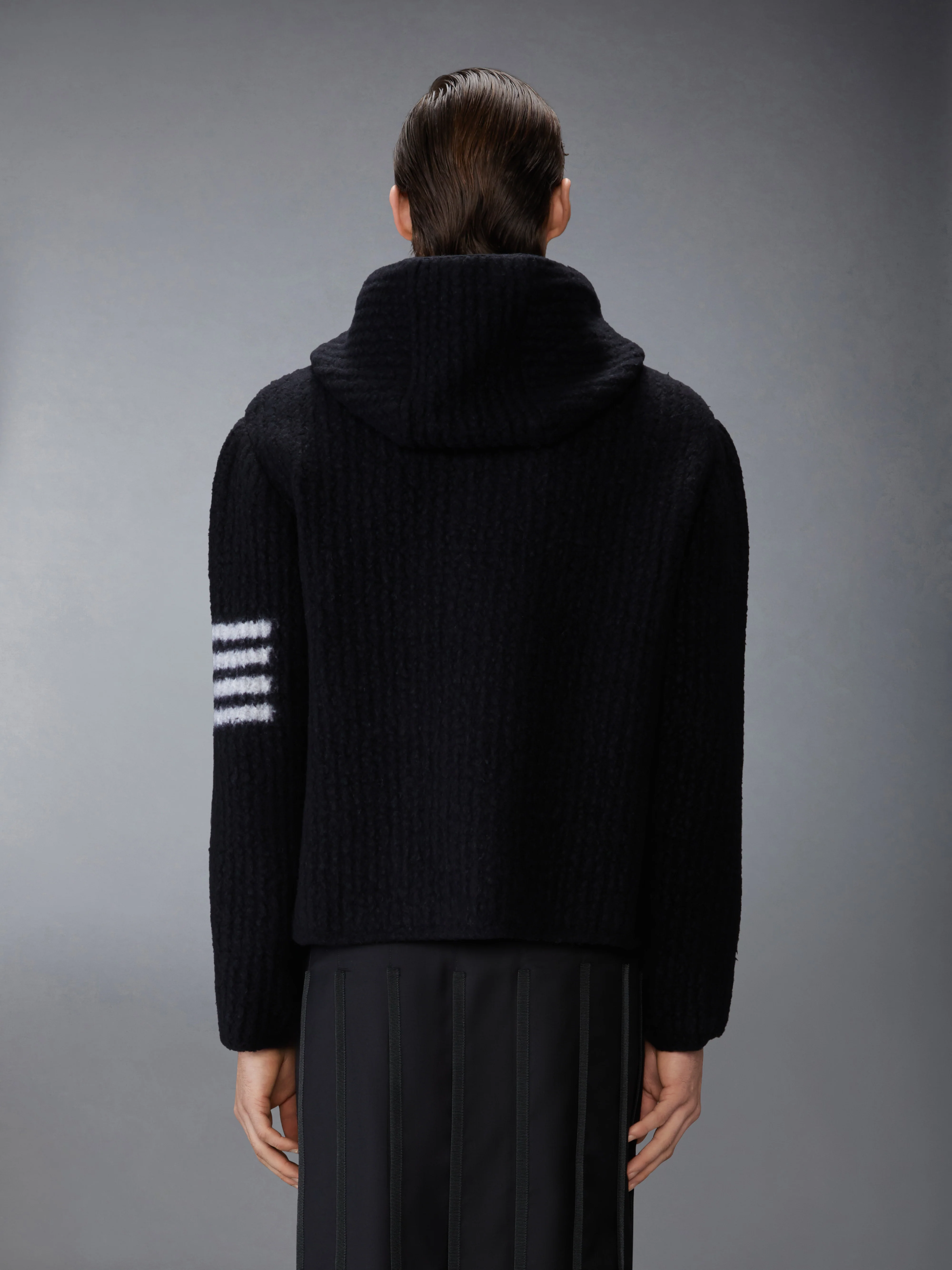 INTARSIA 4-BAR BOILED MERINO WOOL DUFFLE COAT