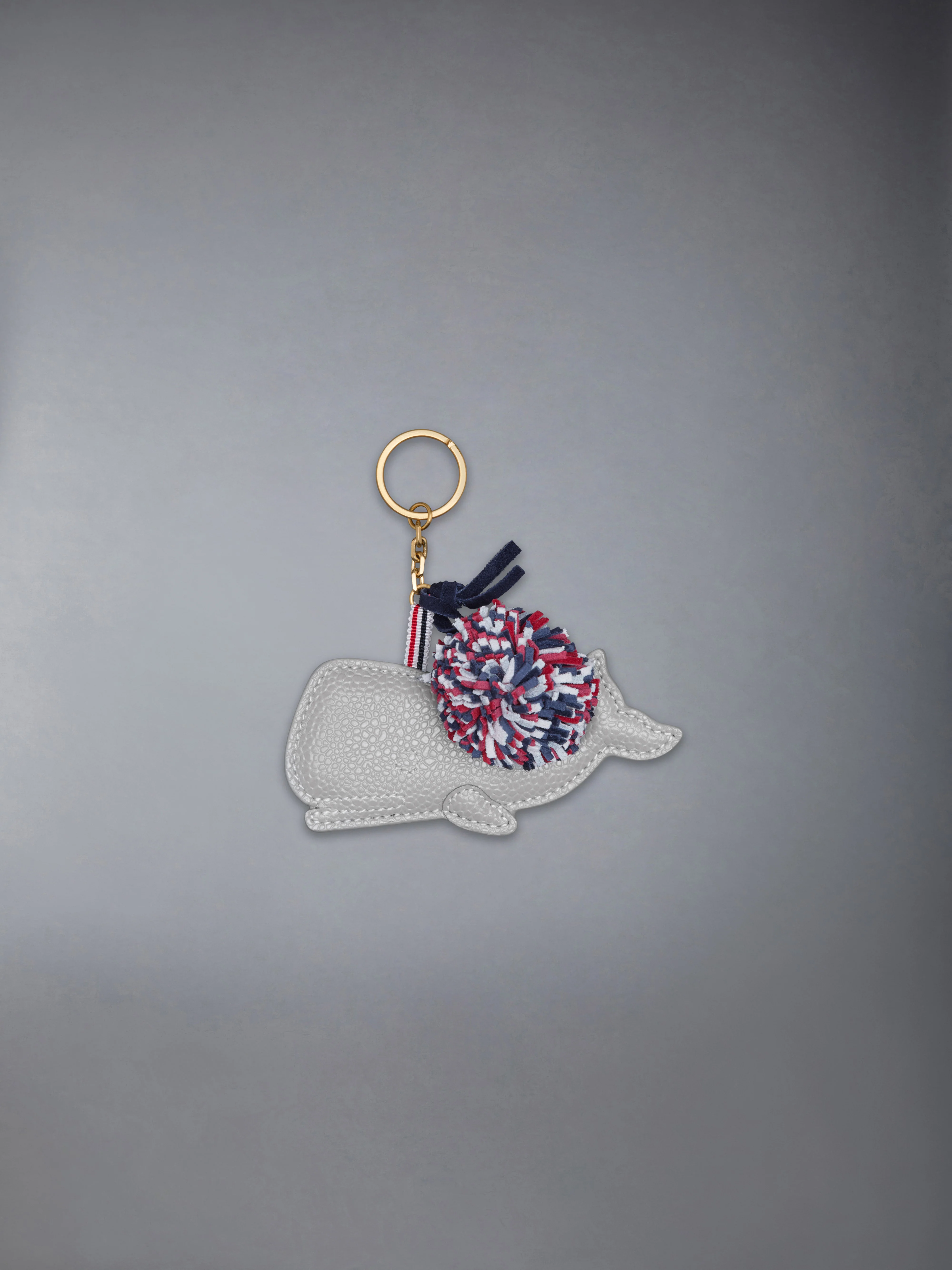 PEBBLE GRAIN LEATHER RWB-POM POM WHALE KEYRING