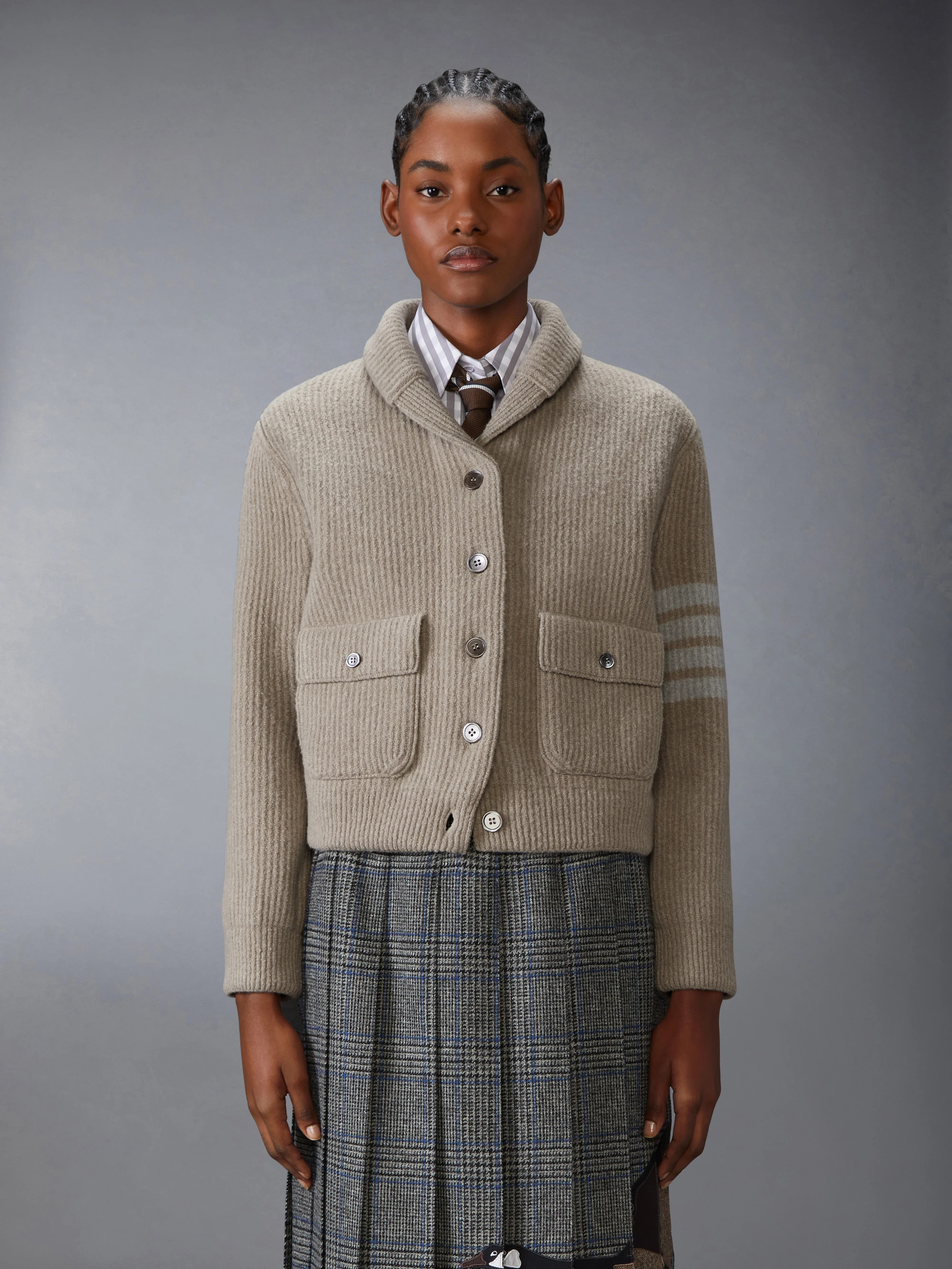 BOILED MERINO WOOL 4-BAR BOMBER JACKET