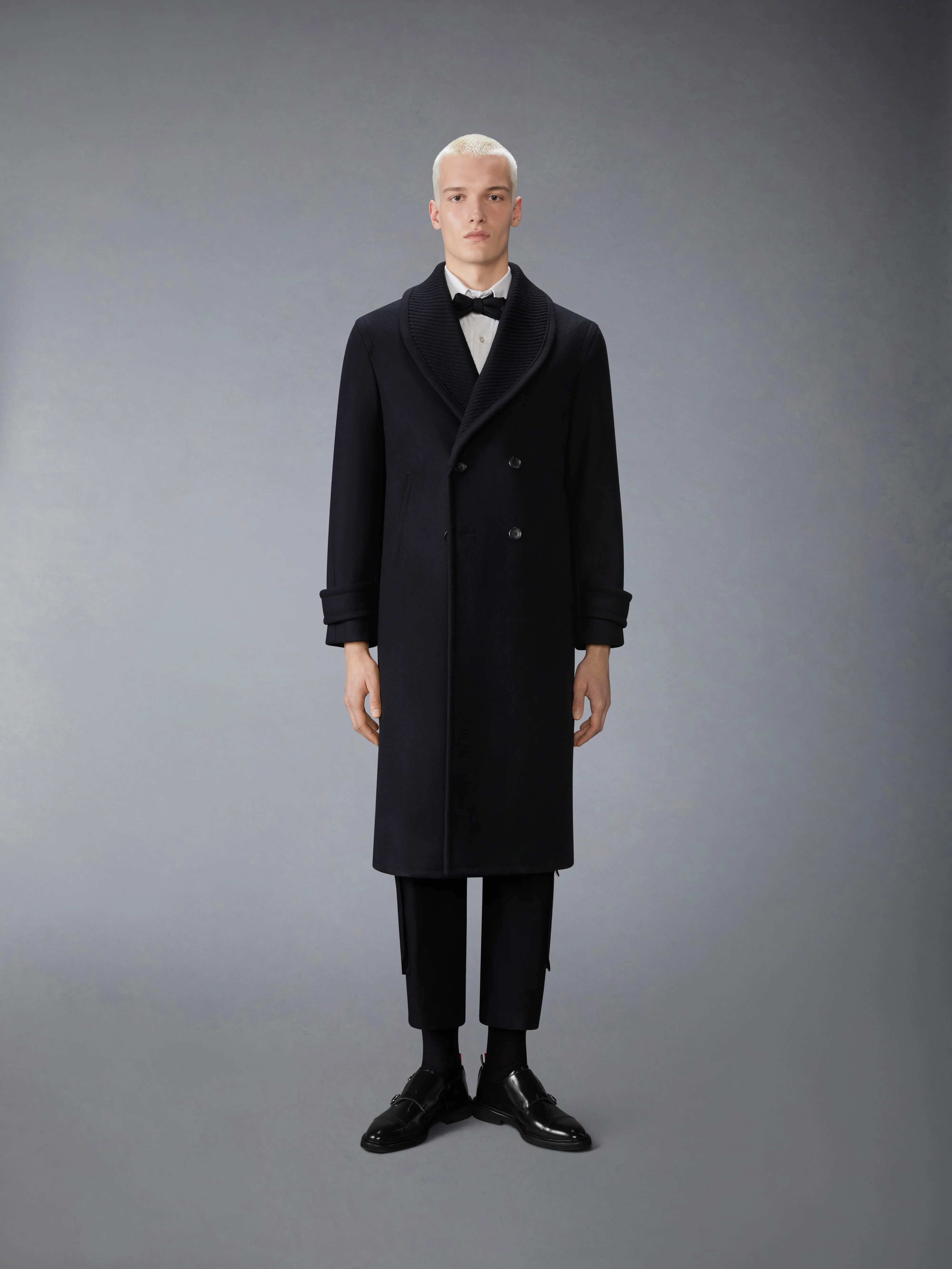 KNIT SHAWL COLLAR MELTON OVERCOAT