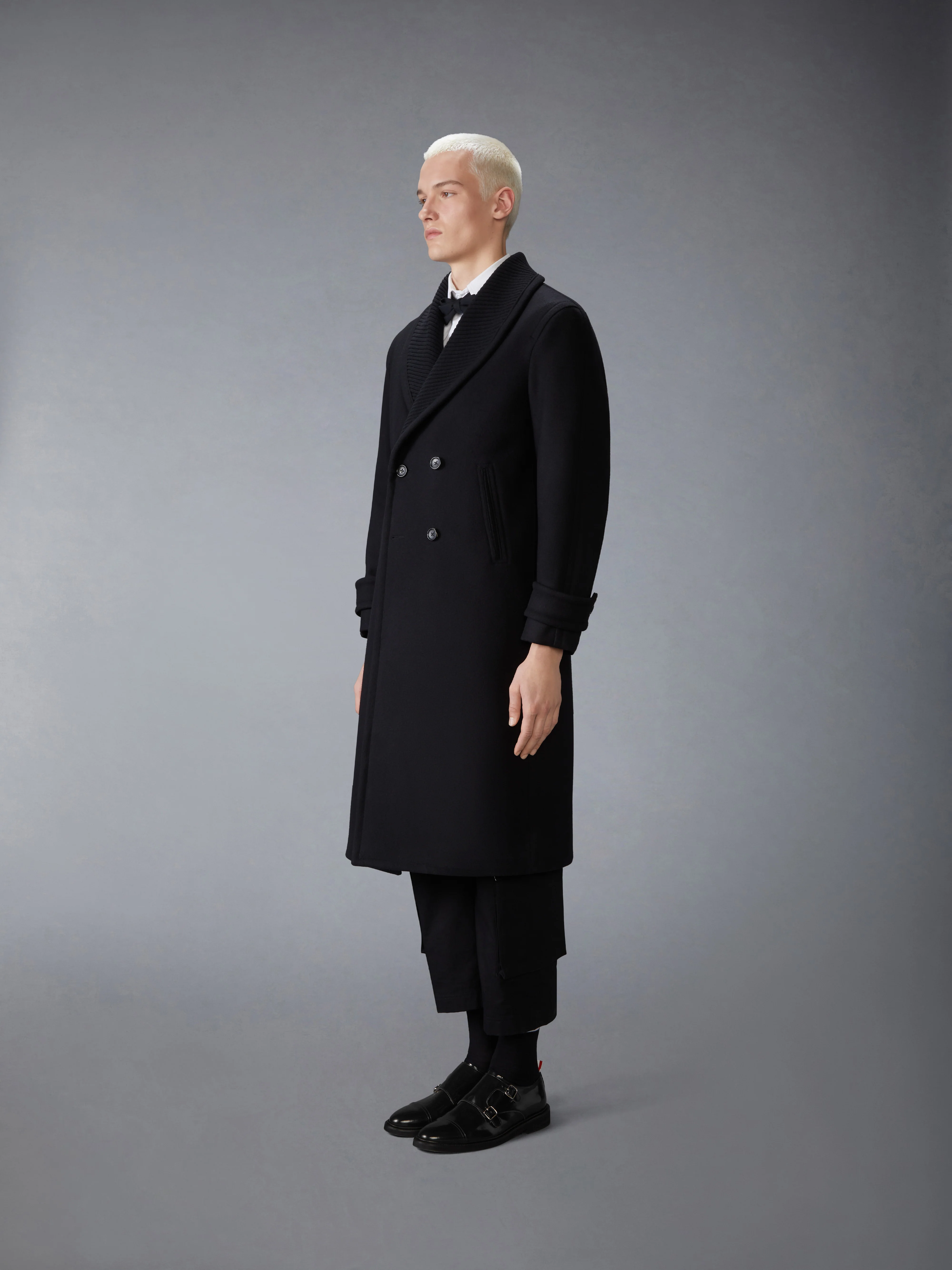 KNIT SHAWL COLLAR MELTON OVERCOAT