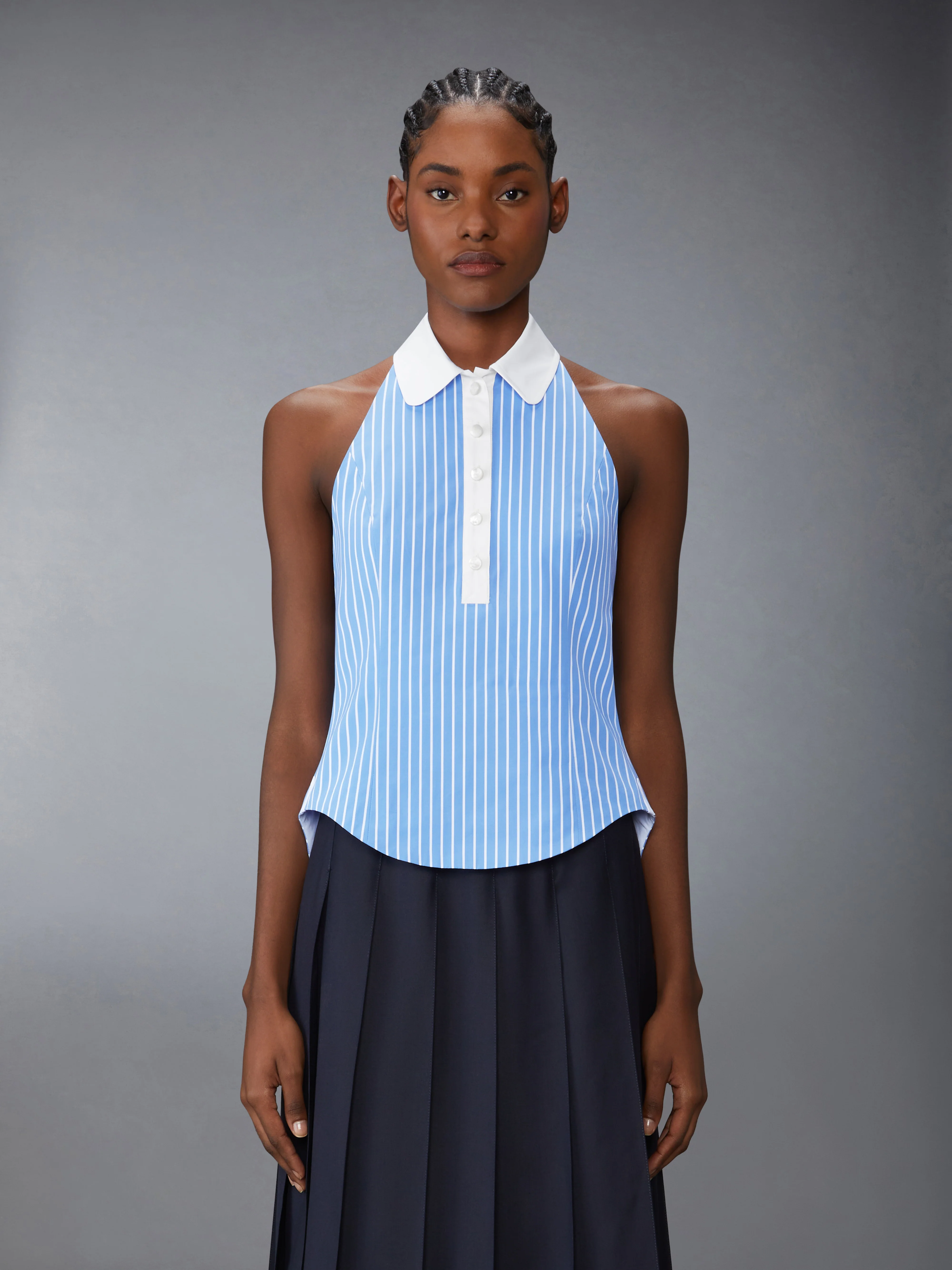 PINSTRIPE POPLIN POLO HALTER TOP