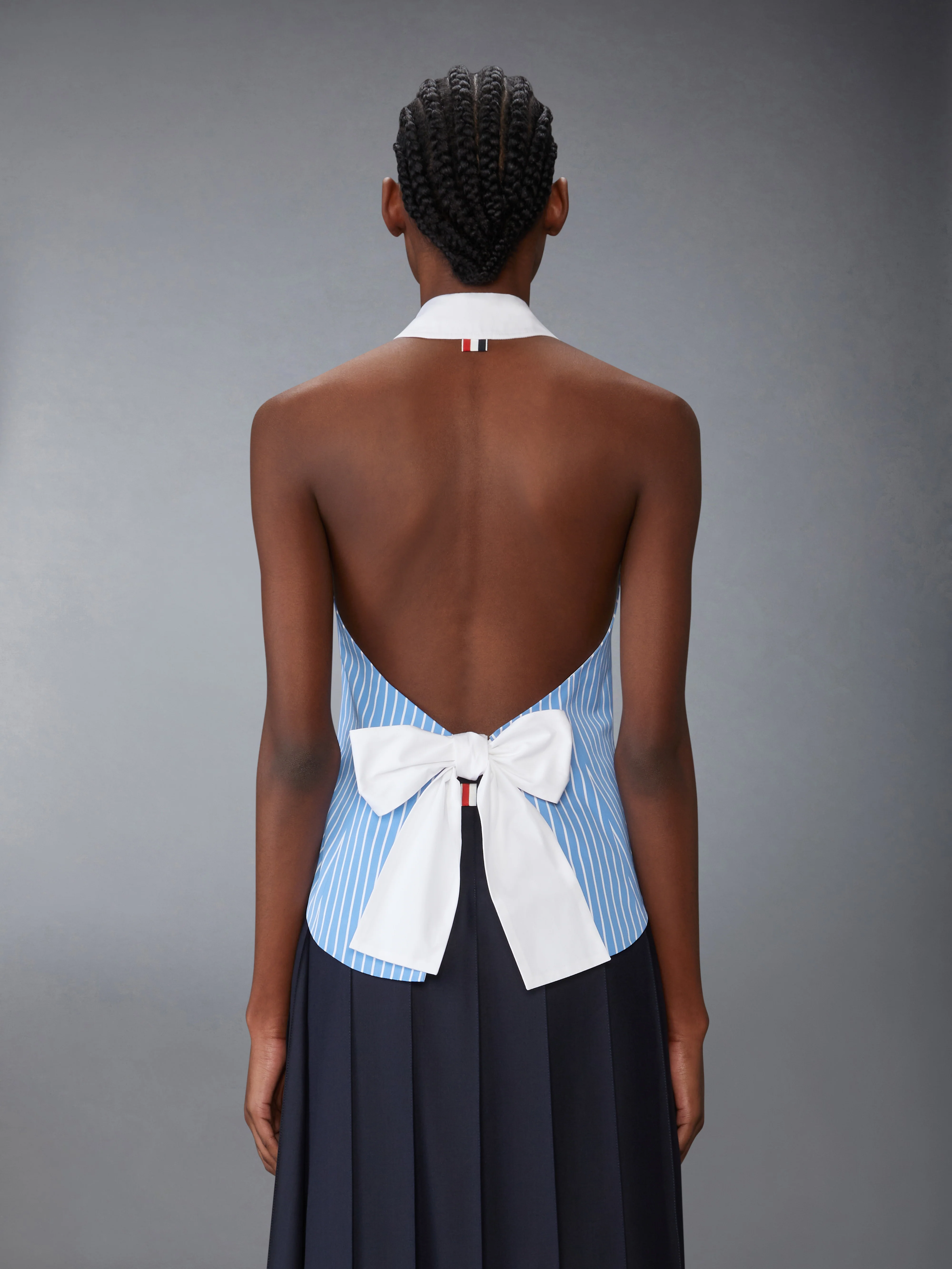 PINSTRIPE POPLIN POLO HALTER TOP