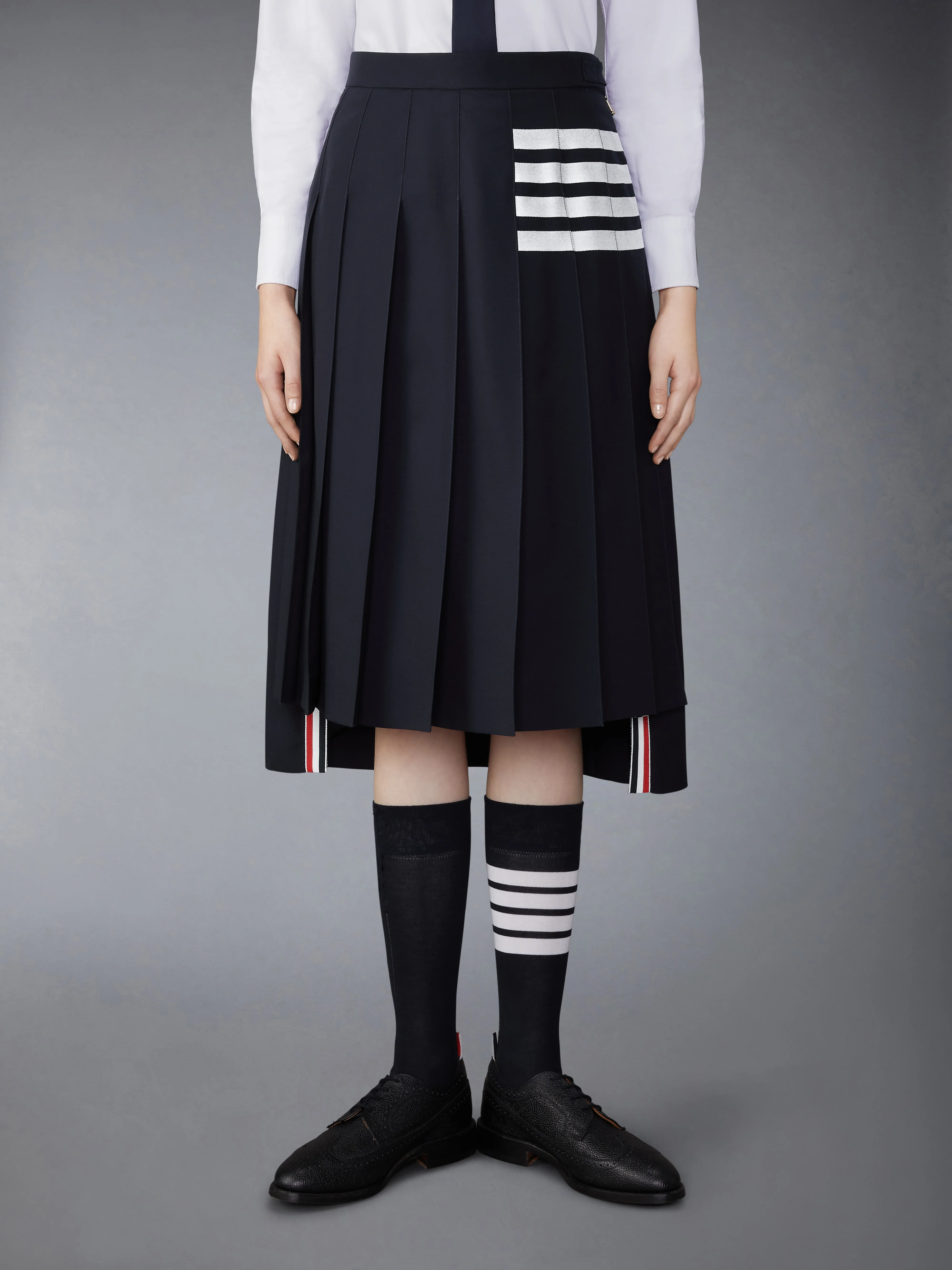 PLAIN WEAVE 4-BAR MIDI PLEATED SKIRT