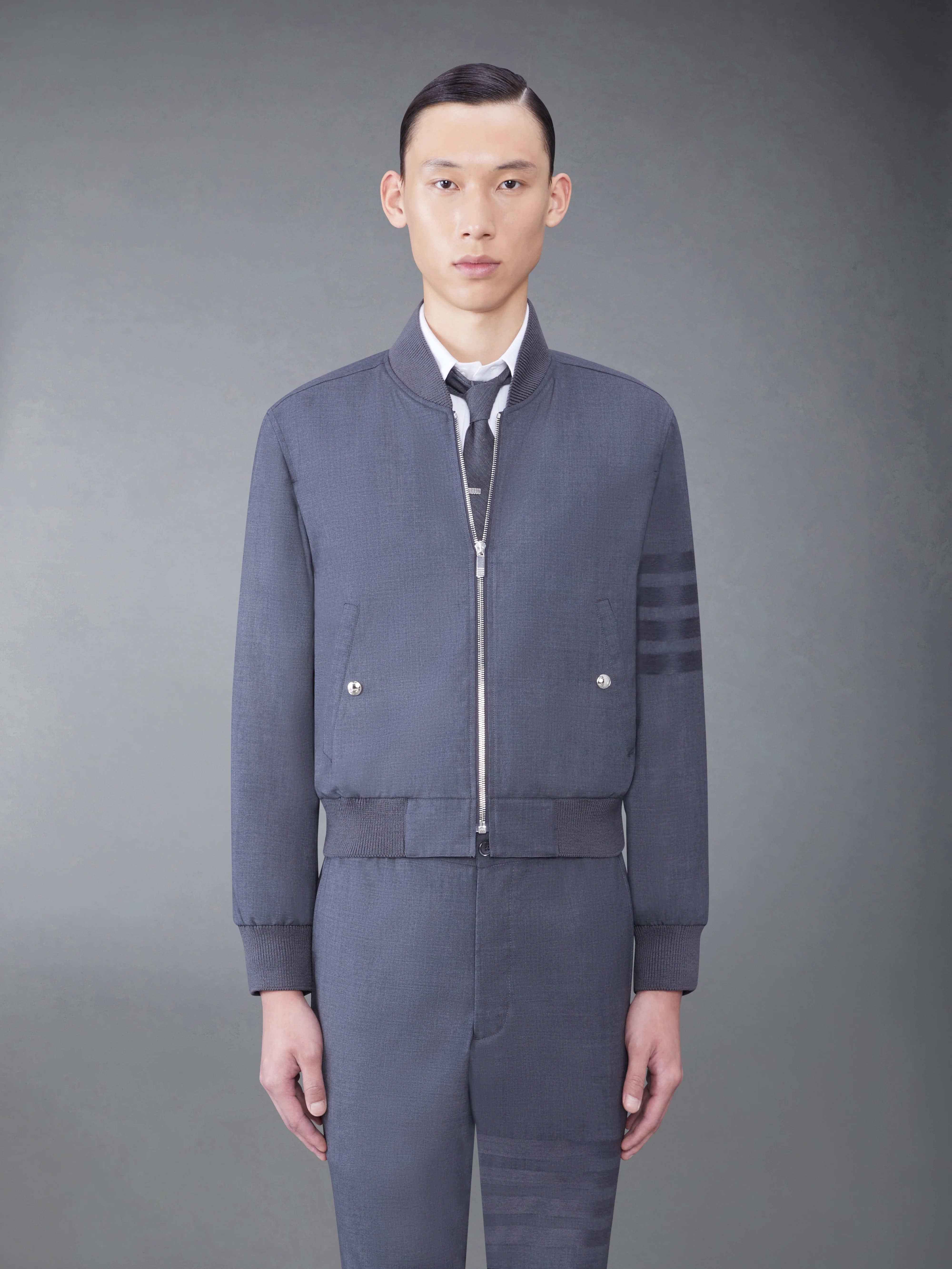 PLAIN WEAVE SUITING 4-BAR BLOUSON JACKET
