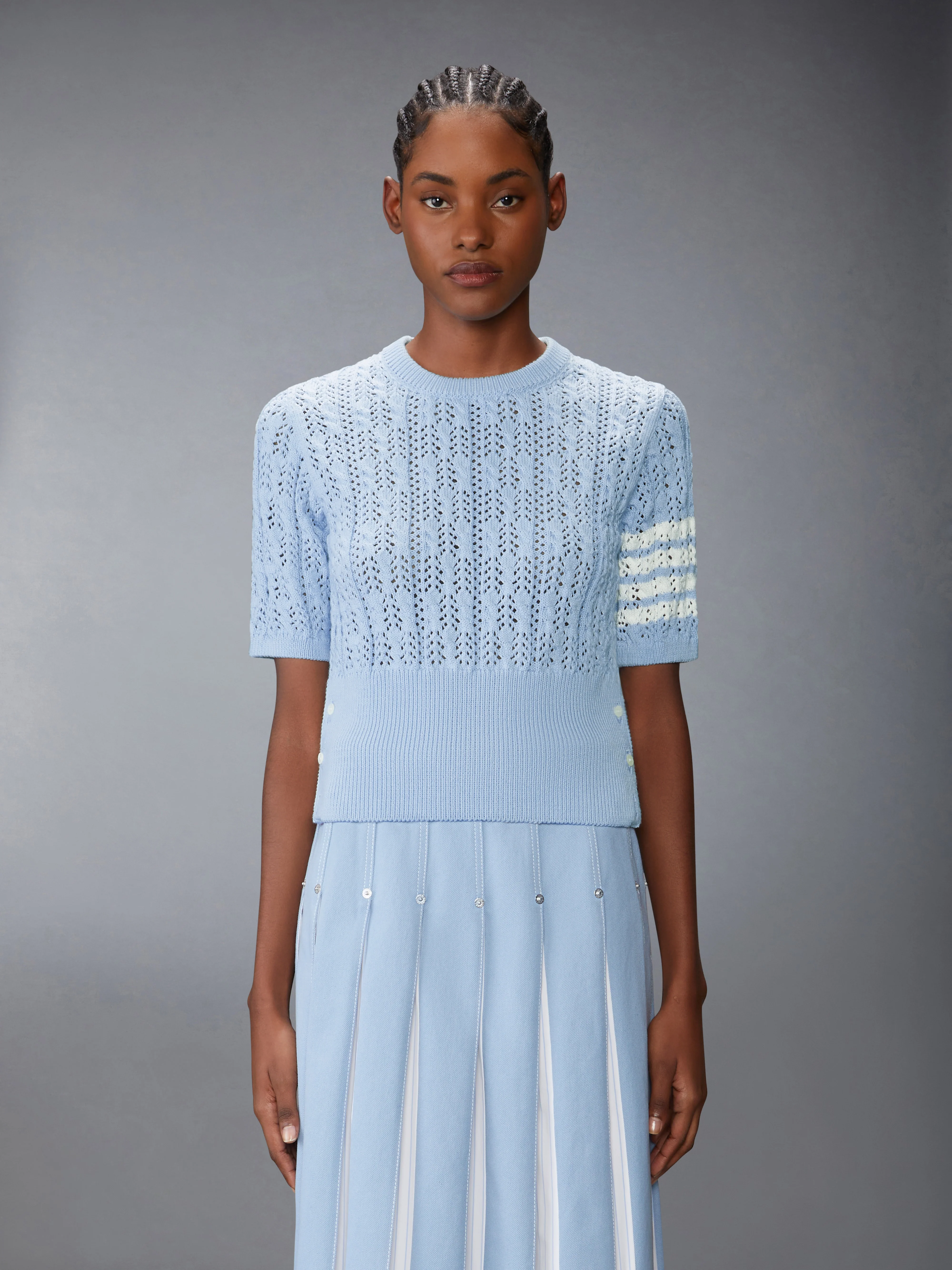 POINTELLE CABLE STITCH 4-BAR TEE