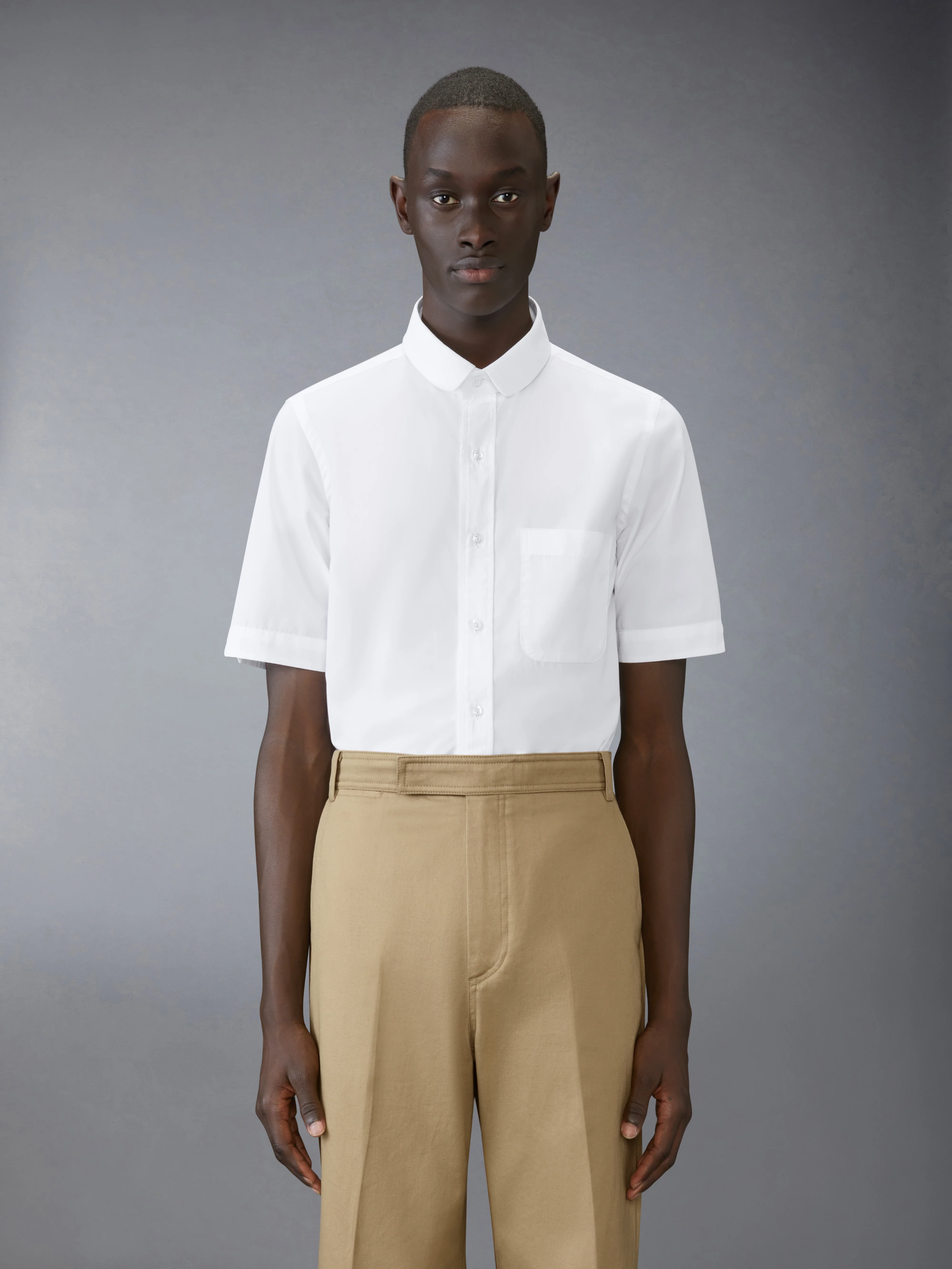 POPLIN ROUND COLLAR SHORT SLEEVE SHIRT