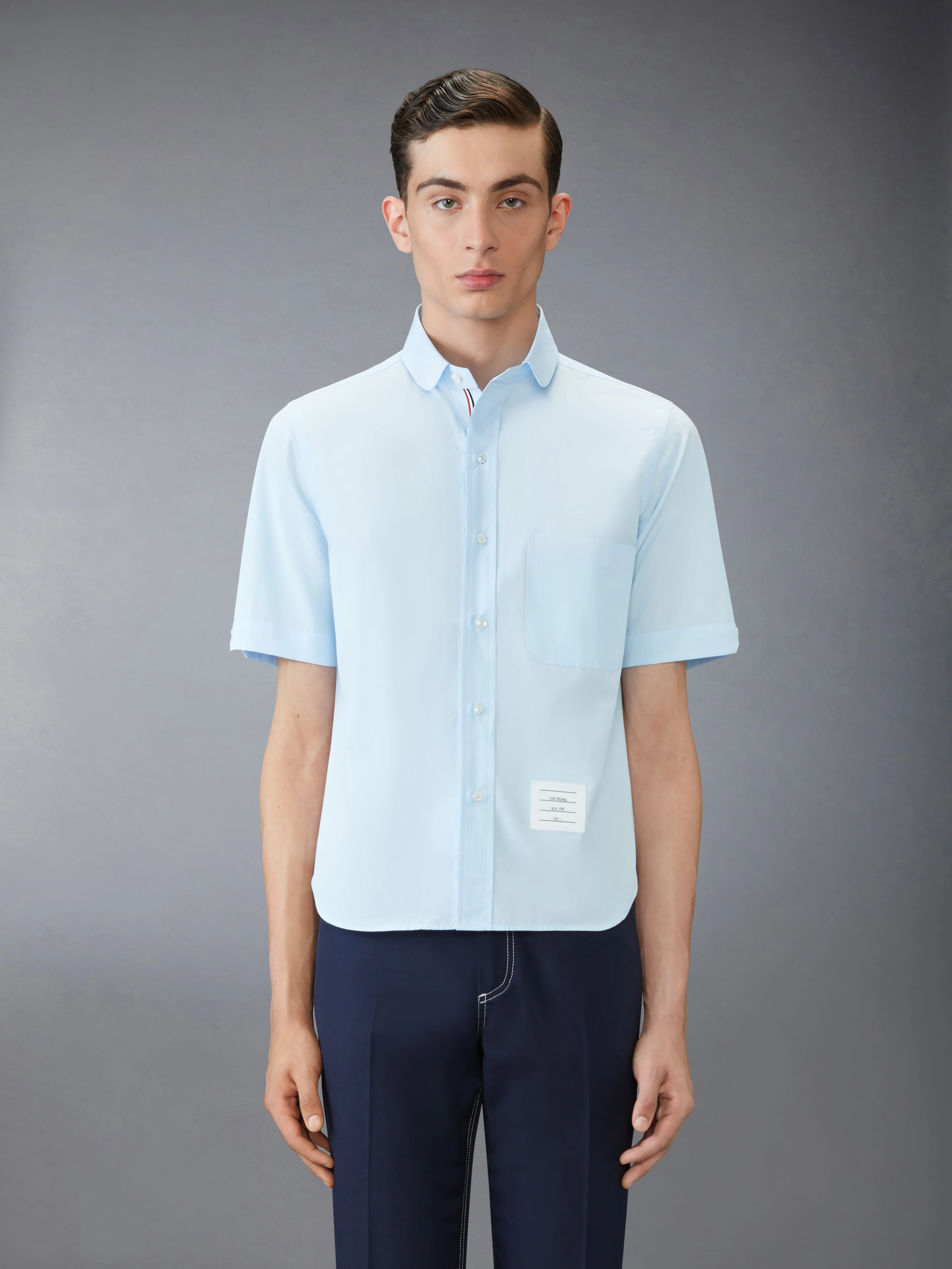 POPLIN ROUND COLLAR SHORT SLEEVE SHIRT