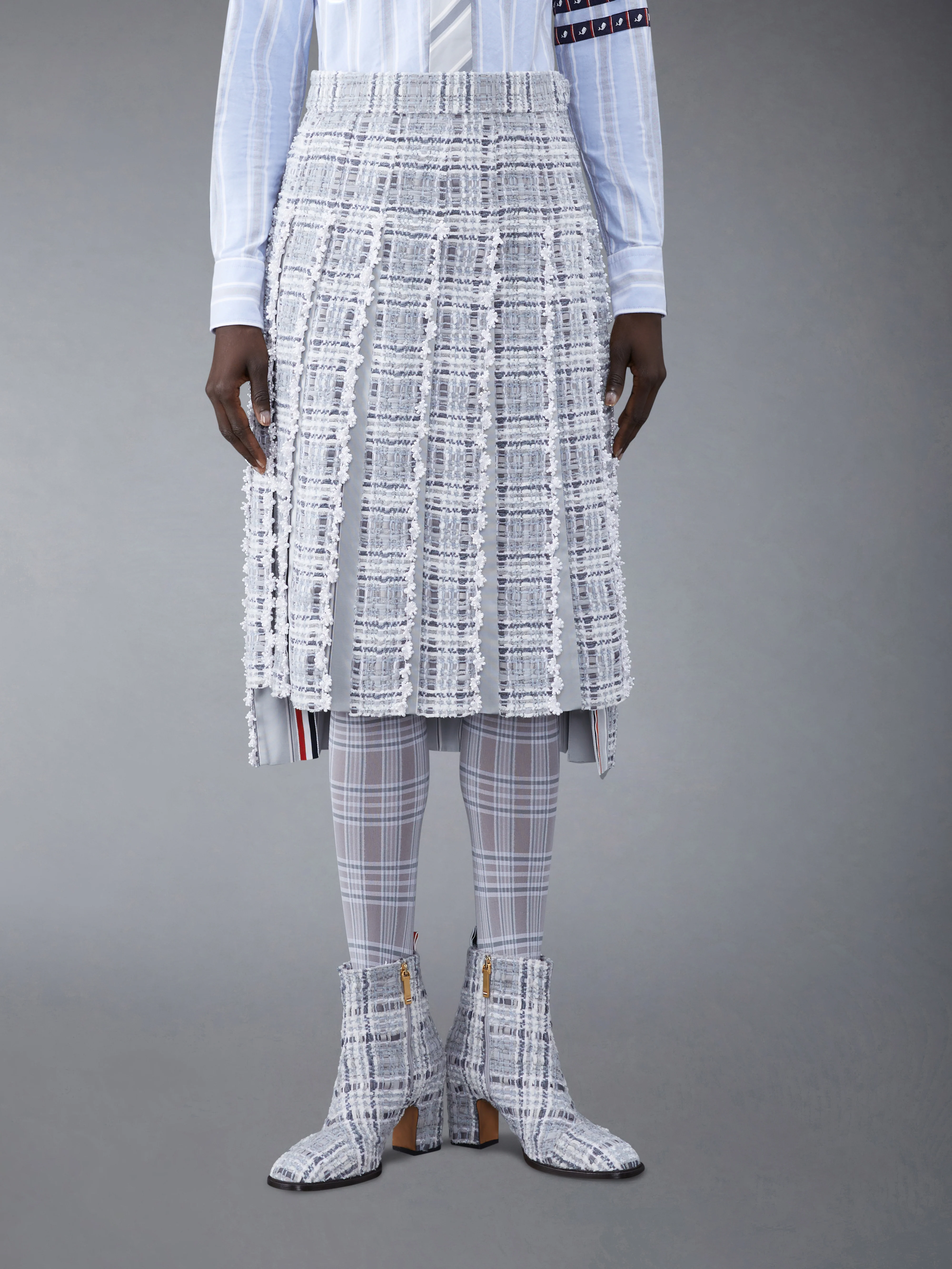 Prince of Wales Chenille Tweed Wave Classic Pleated Skirt