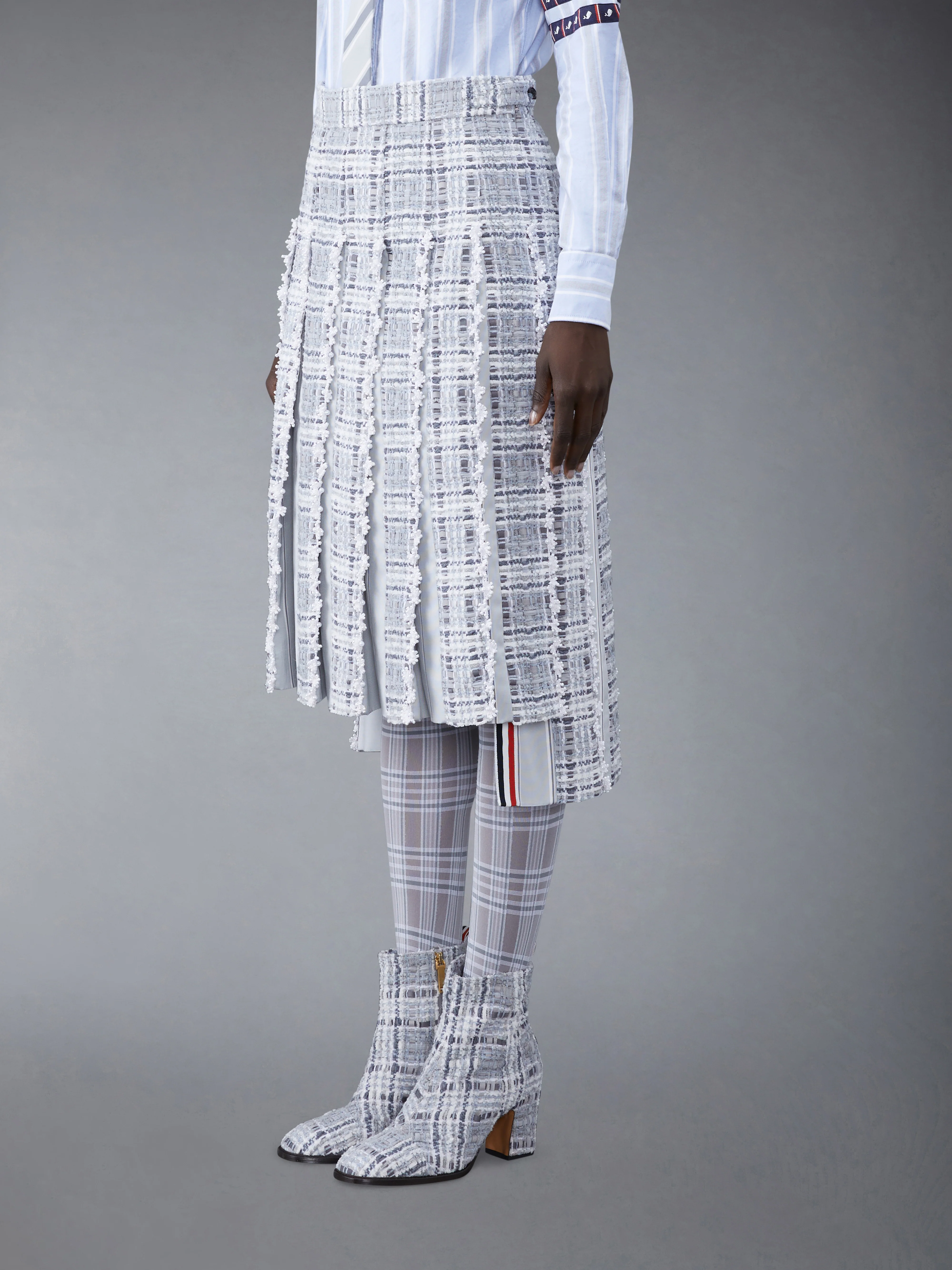 Prince of Wales Chenille Tweed Wave Classic Pleated Skirt