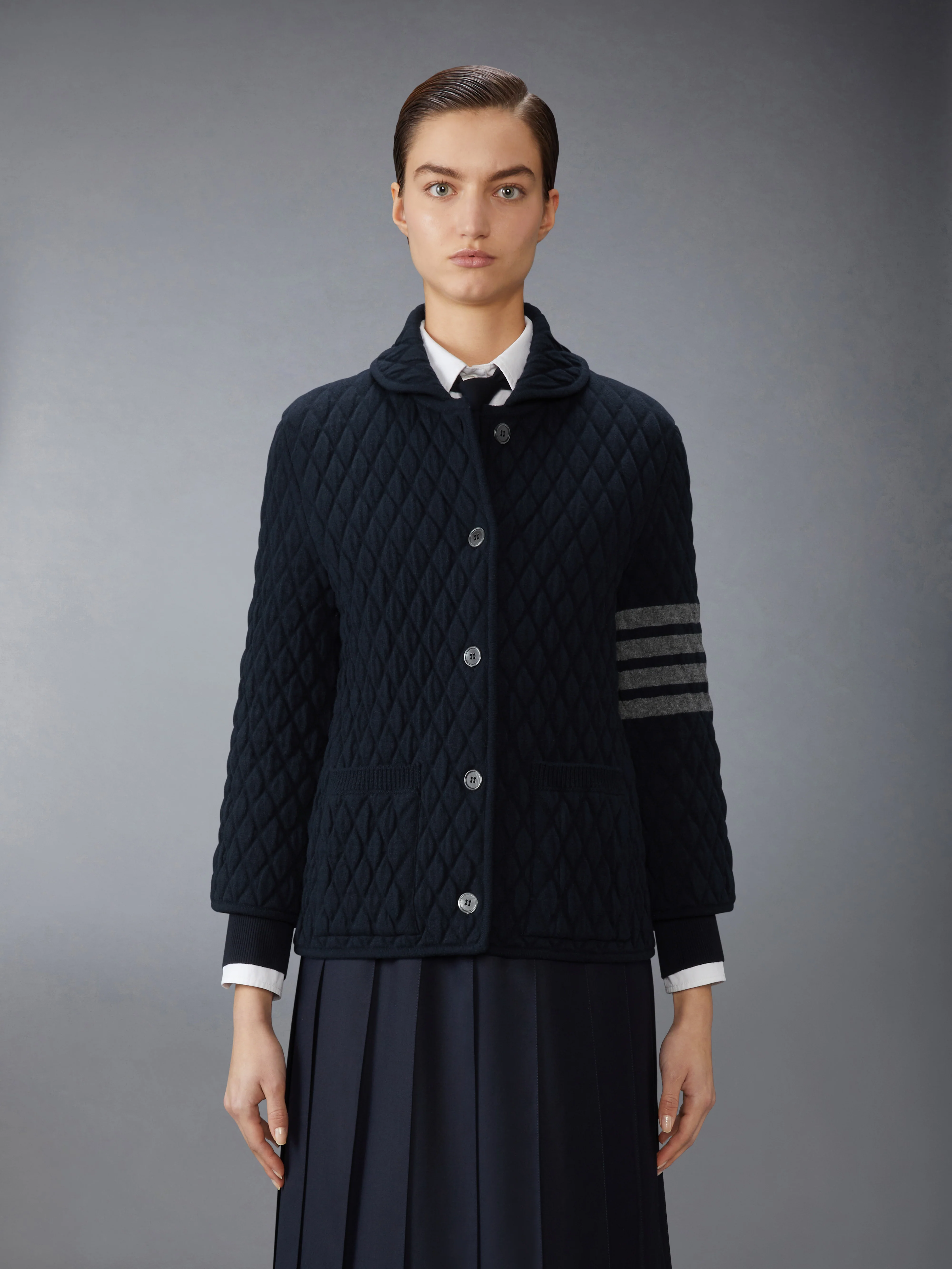 QUILTED KNIT JACQUARD MERINO WOOL 4-BAR WORK JACKET