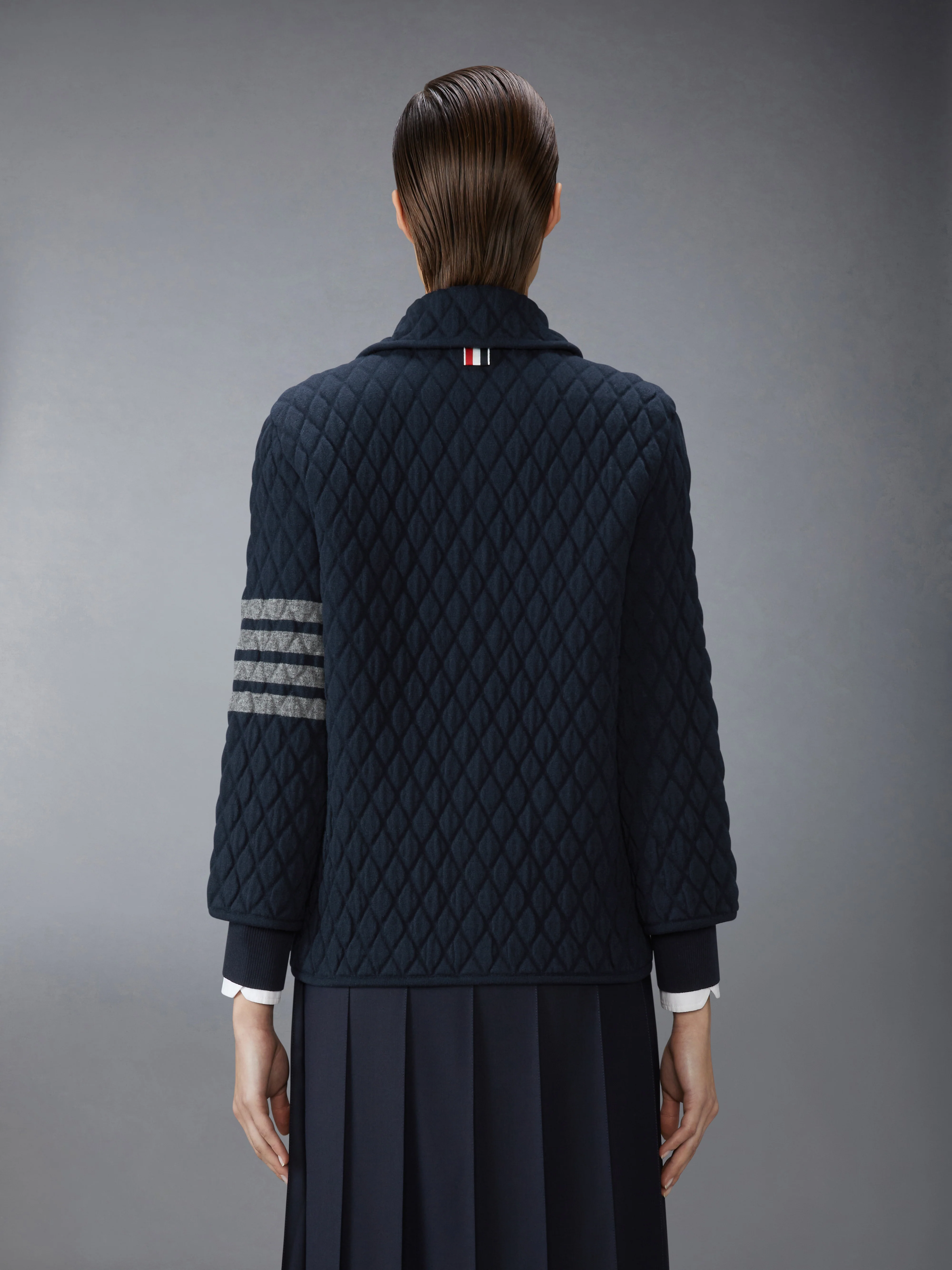 QUILTED KNIT JACQUARD MERINO WOOL 4-BAR WORK JACKET