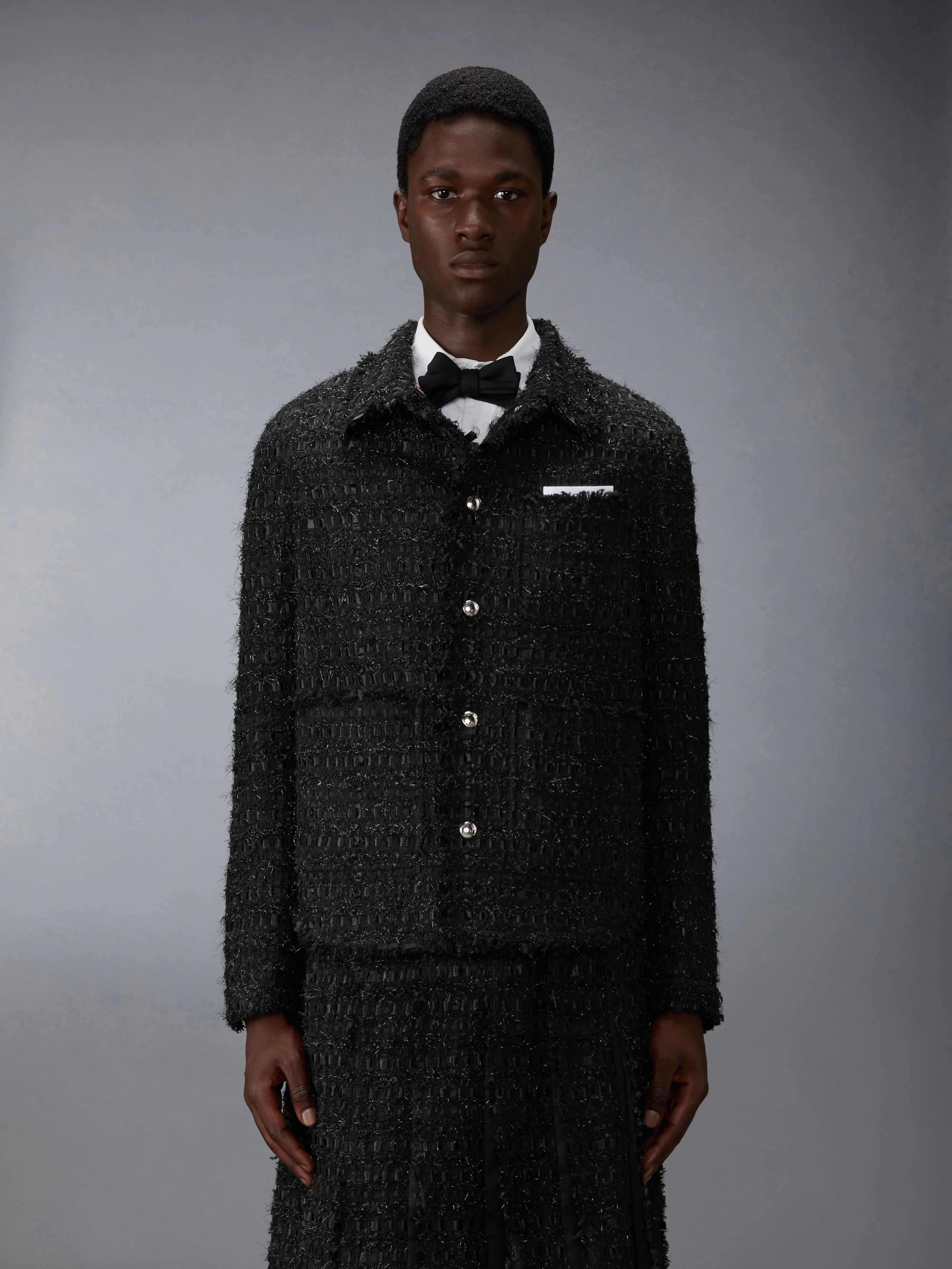 SATIN RIBBON TWEED FRAY EDGE UTILITY JACKET