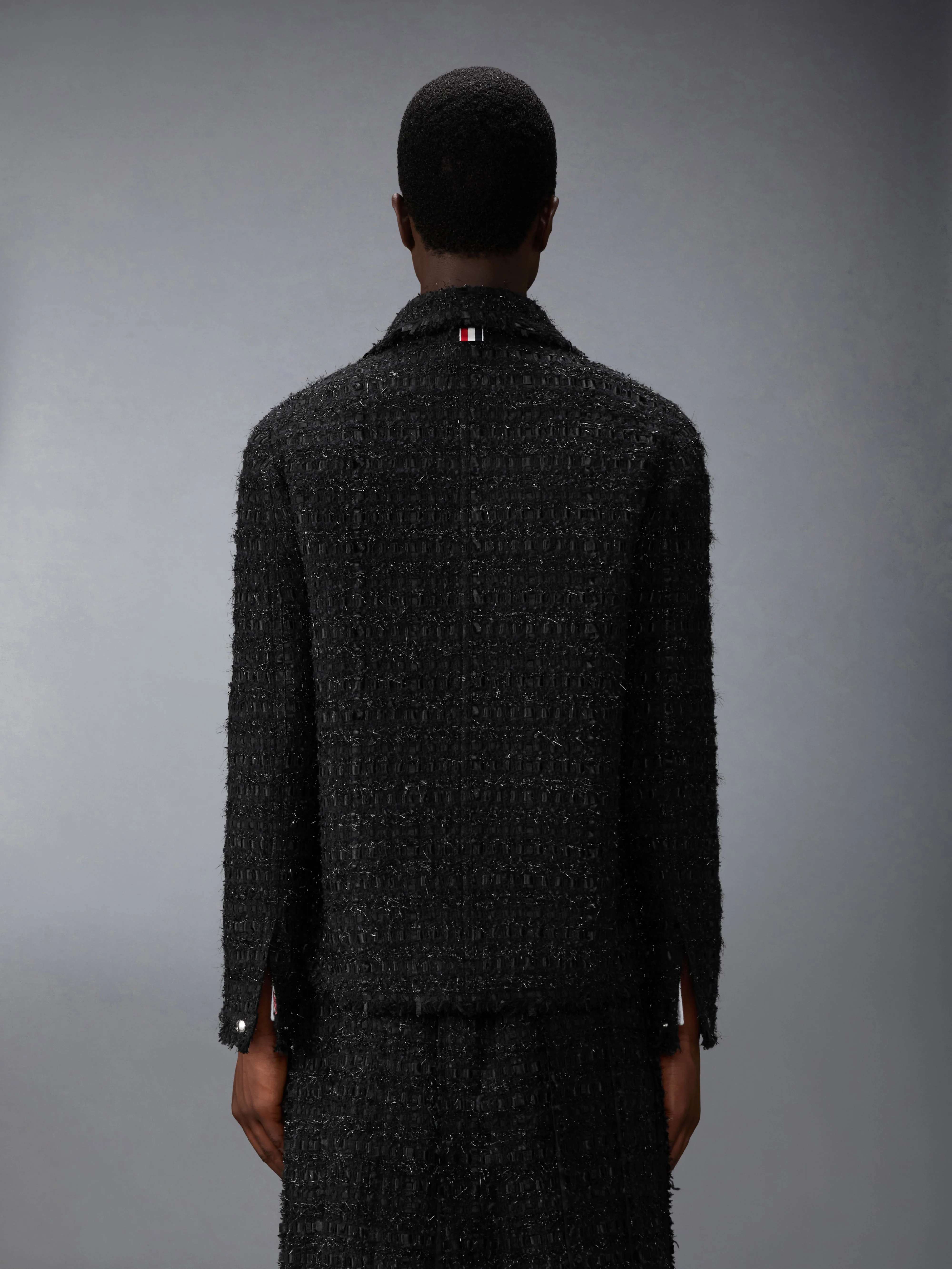 SATIN RIBBON TWEED FRAY EDGE UTILITY JACKET