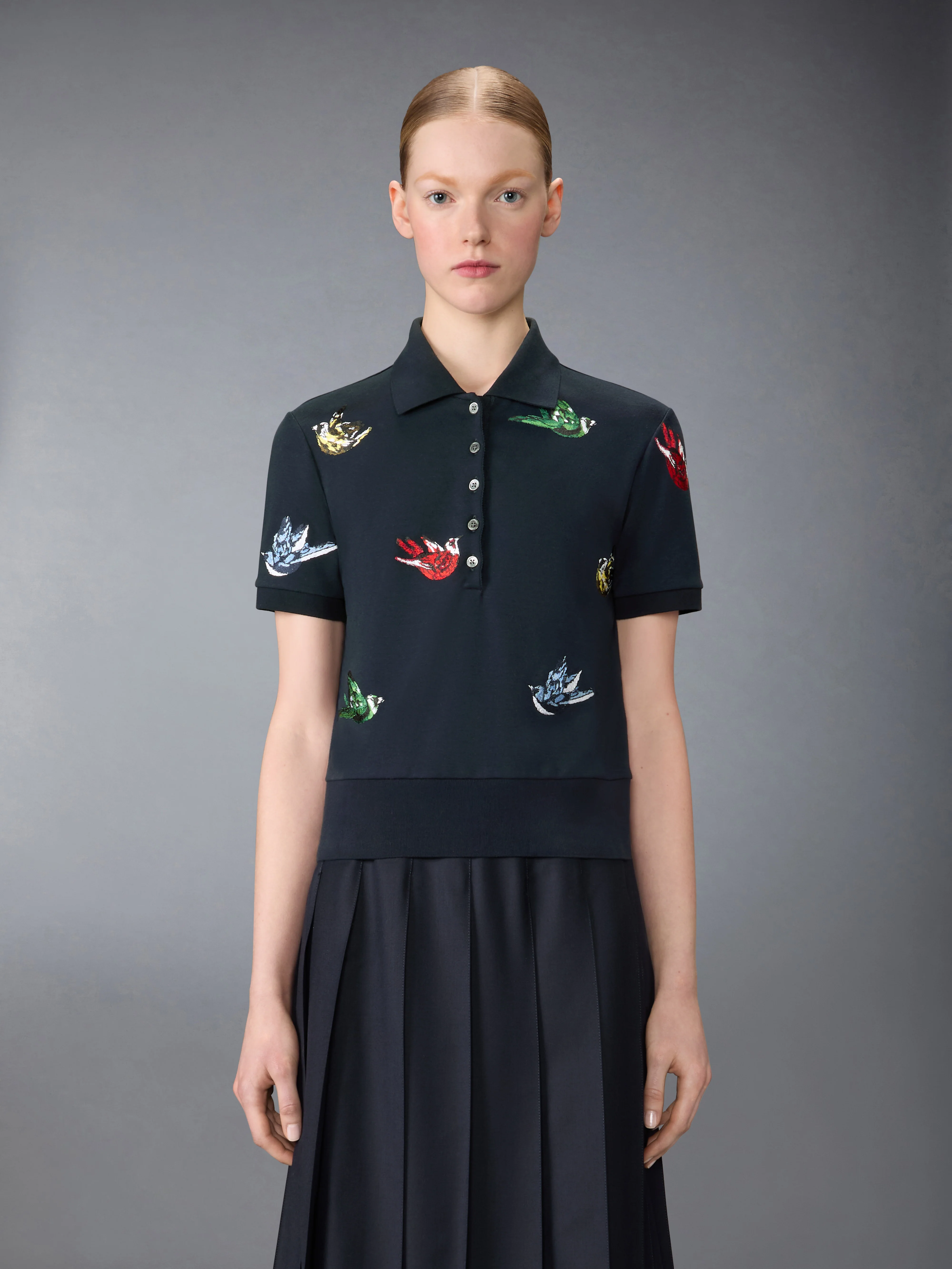 SATIN STITCH BIRD EMBROIDERY POLO