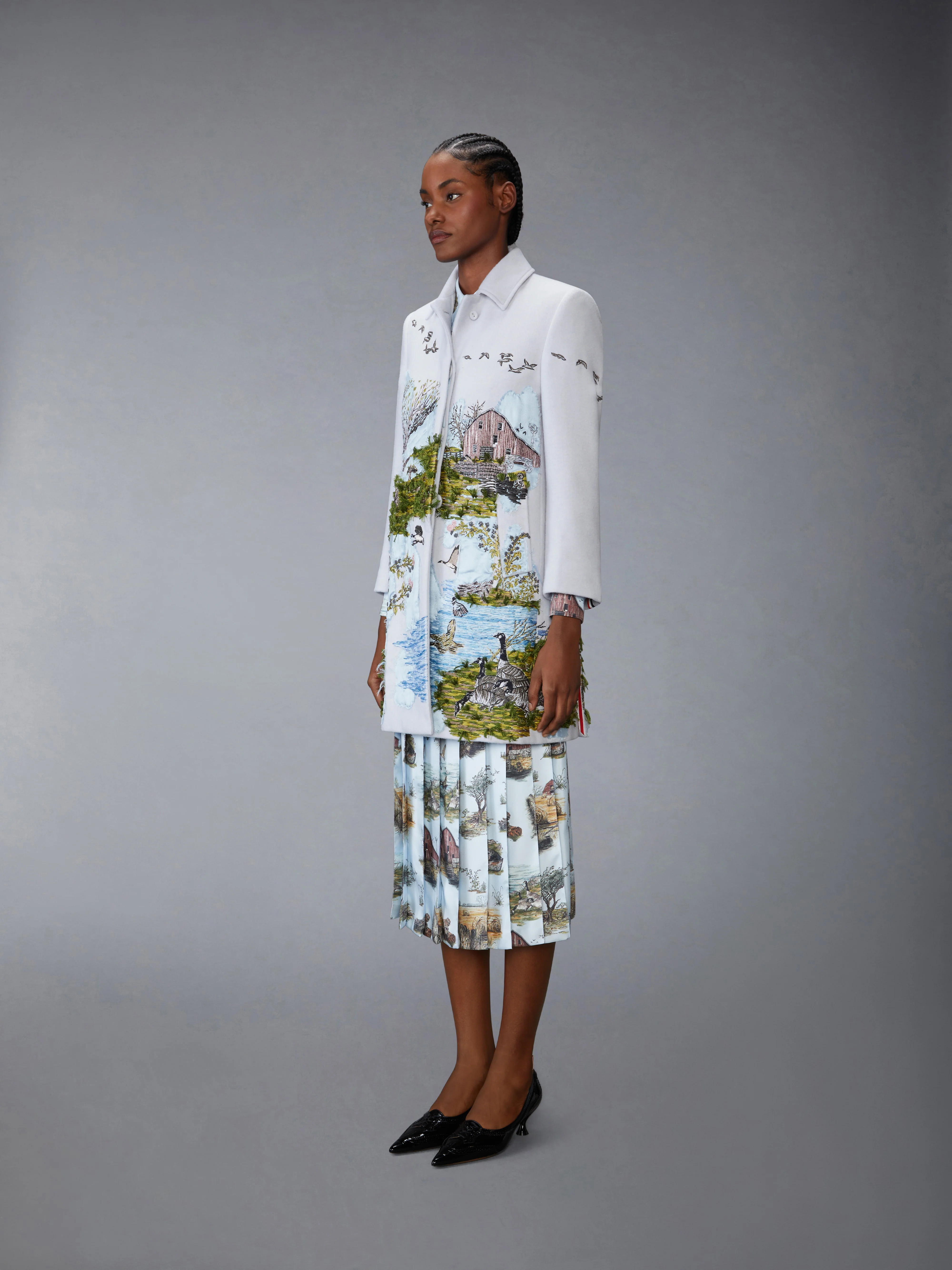 SCENIC TOILE APPLIQUE BAL COLLAR OVERCOAT