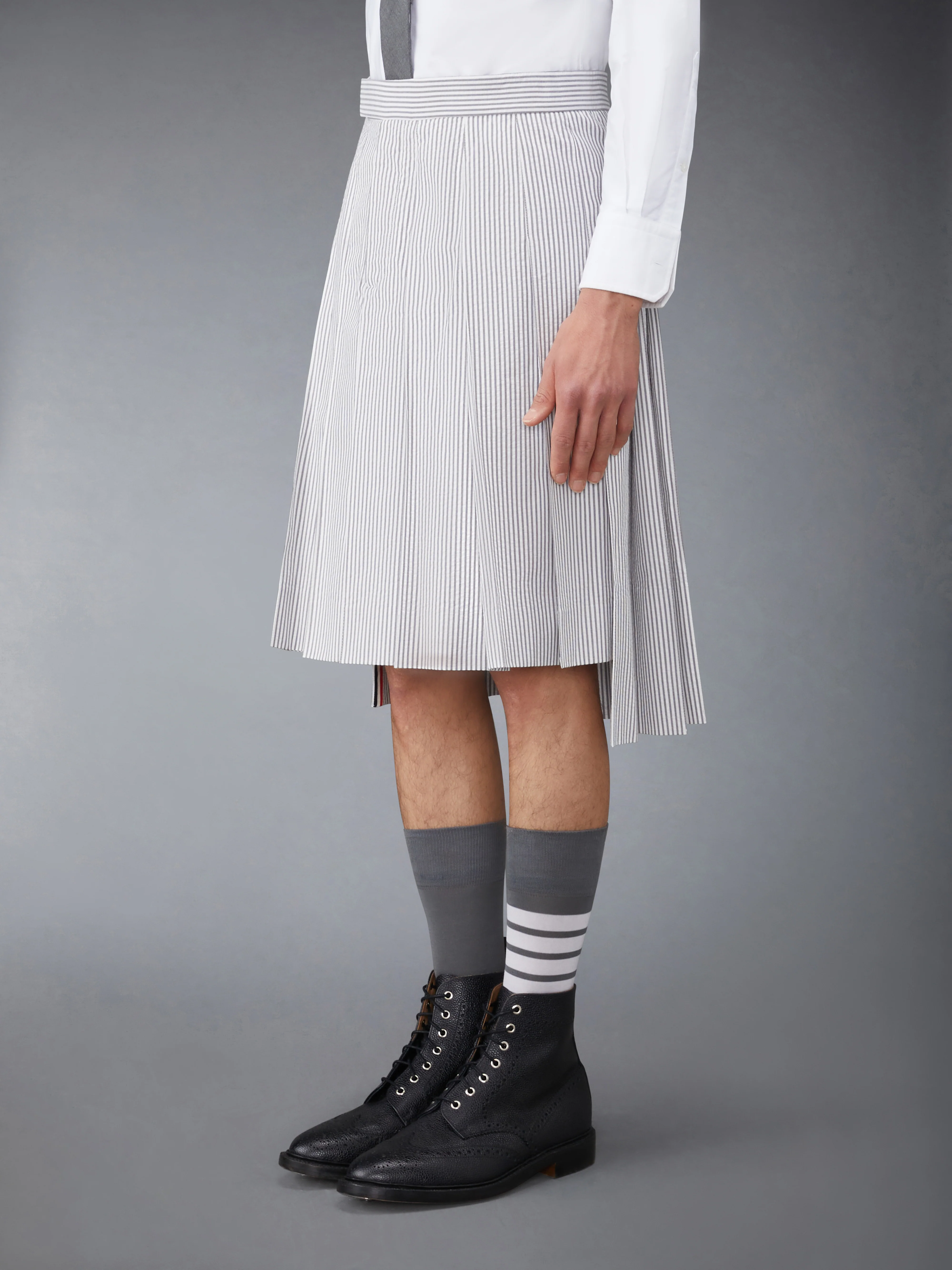 SEERSUCKER CLASSIC MIDI PLEATED SKIRT