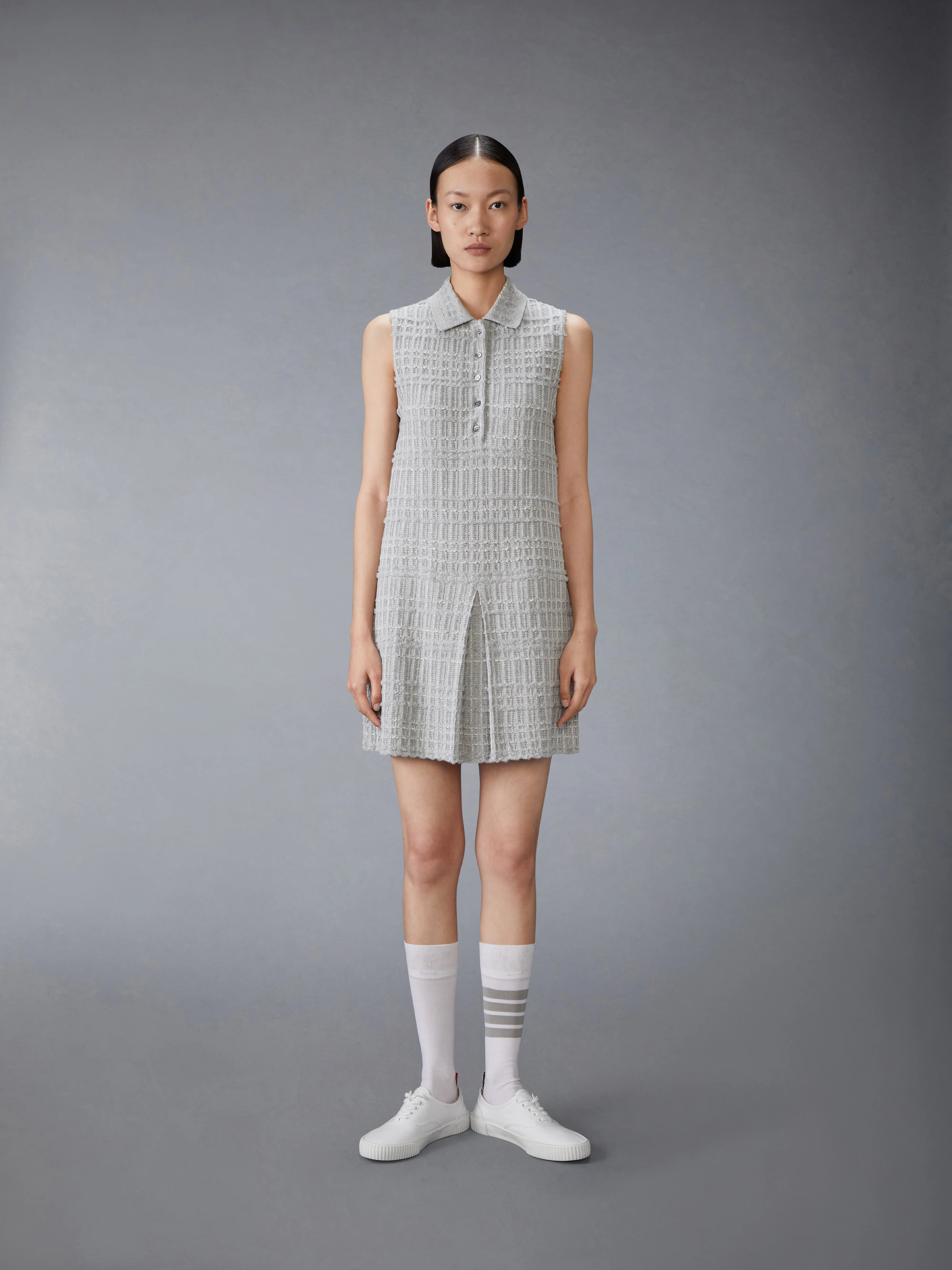 SEERSUCKER KNIT TWEED JACQUARD POLO MINI DRESS