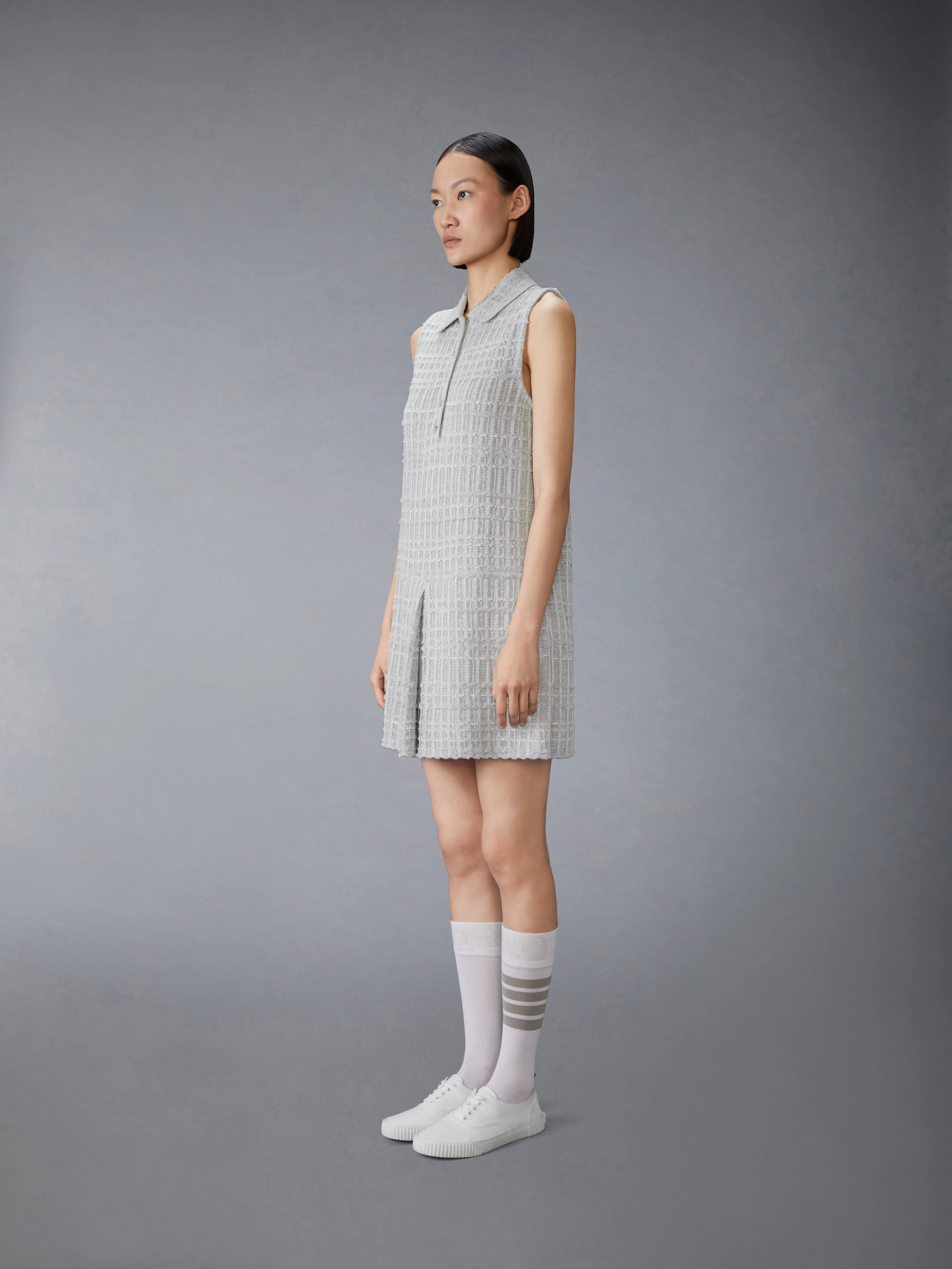 SEERSUCKER KNIT TWEED JACQUARD POLO MINI DRESS