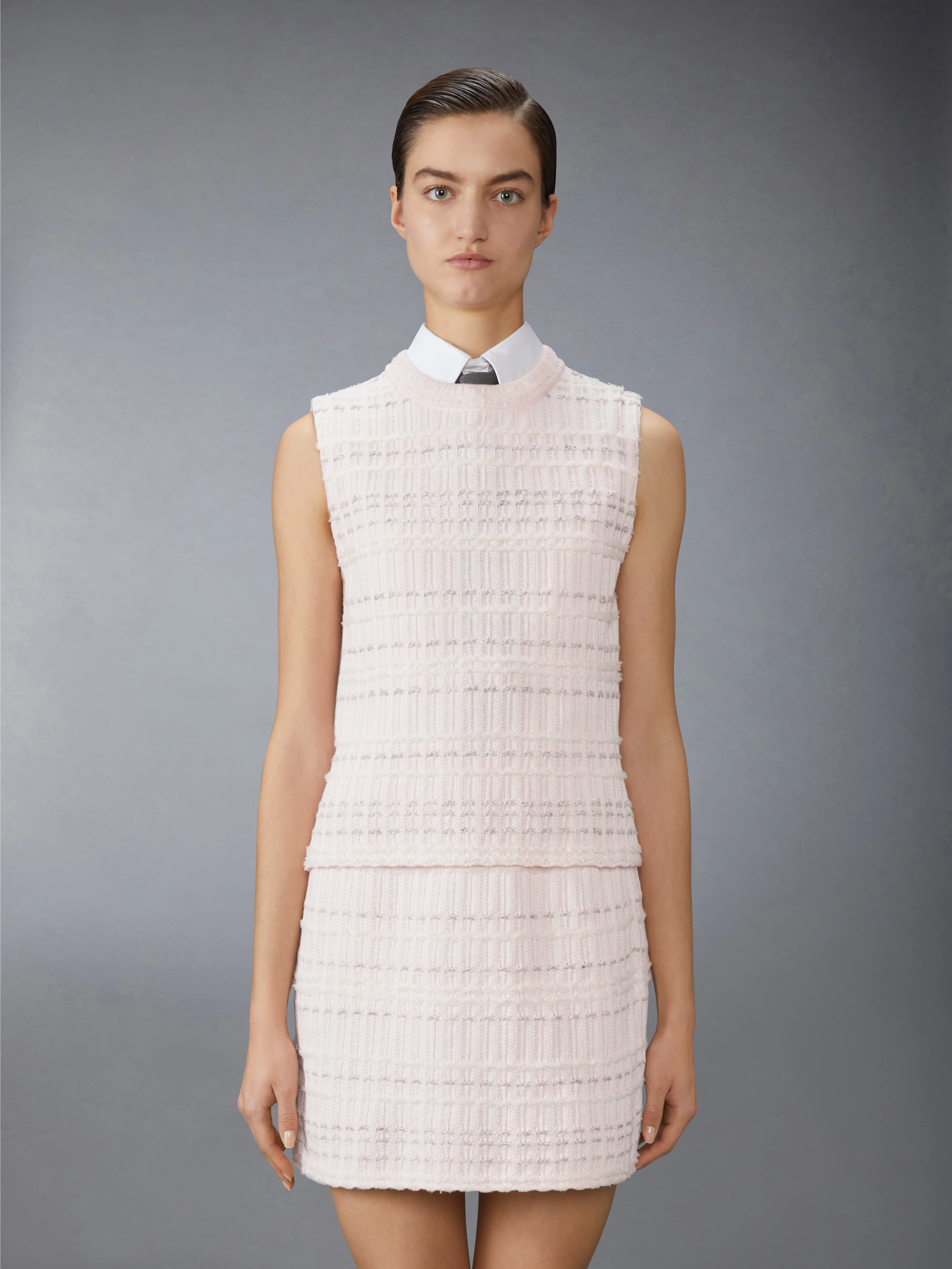 SEERSUCKER KNIT TWEED JACQUARD SHELL TOP