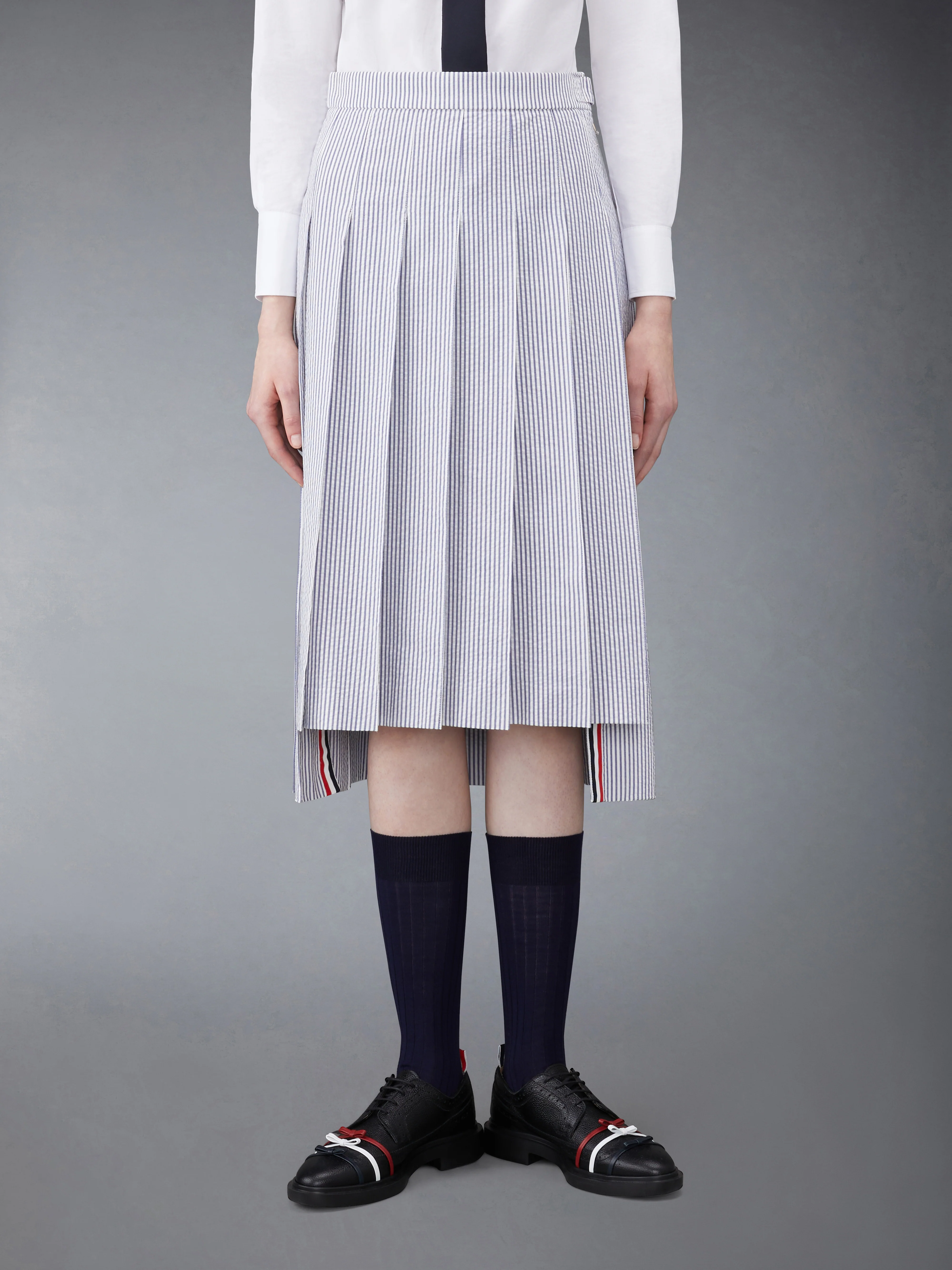 SEERSUCKER MIDI PLEATED SKIRT