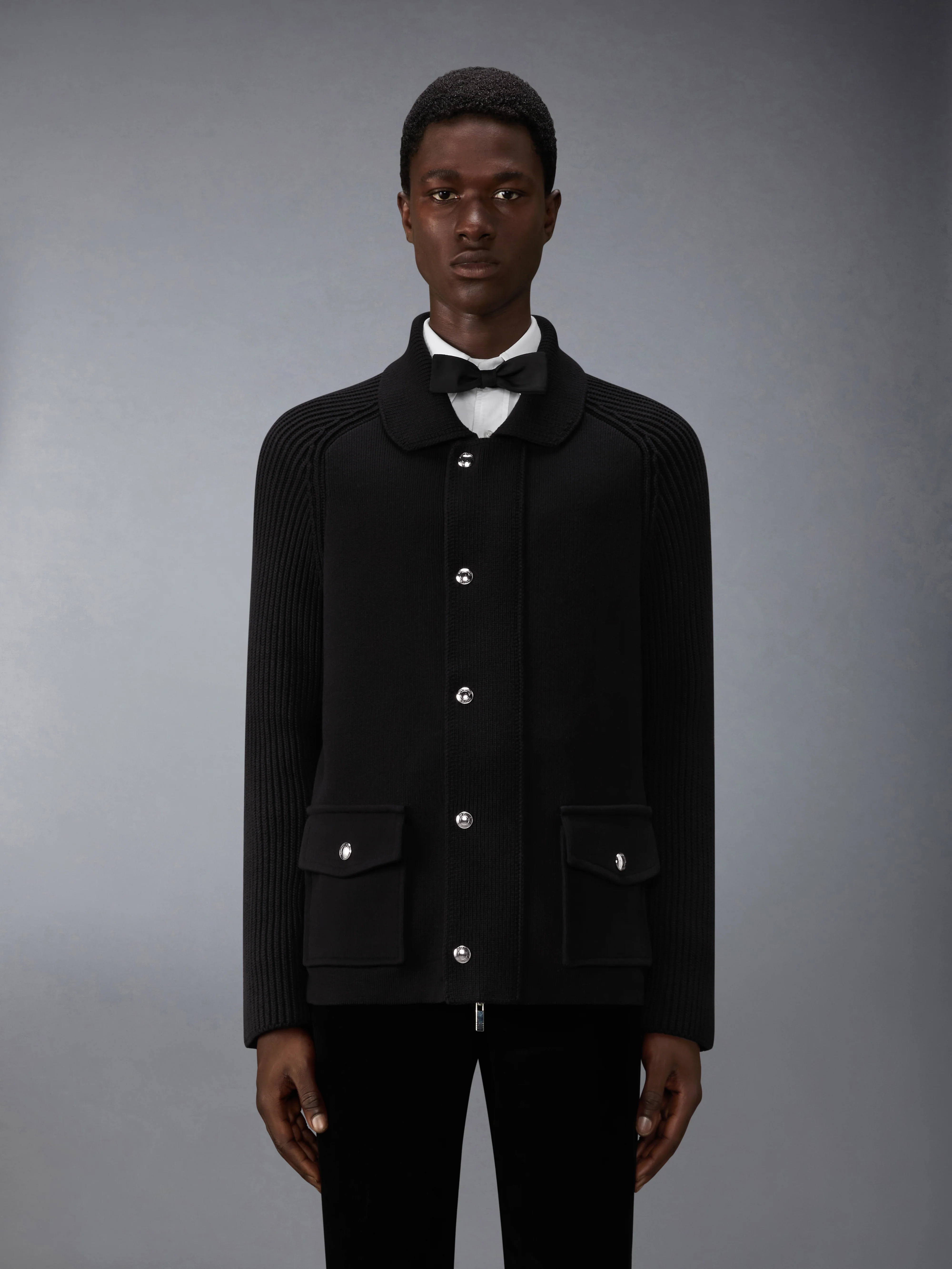 MIXED STITCH COTTON CASHMERE ZIP UP JACKET