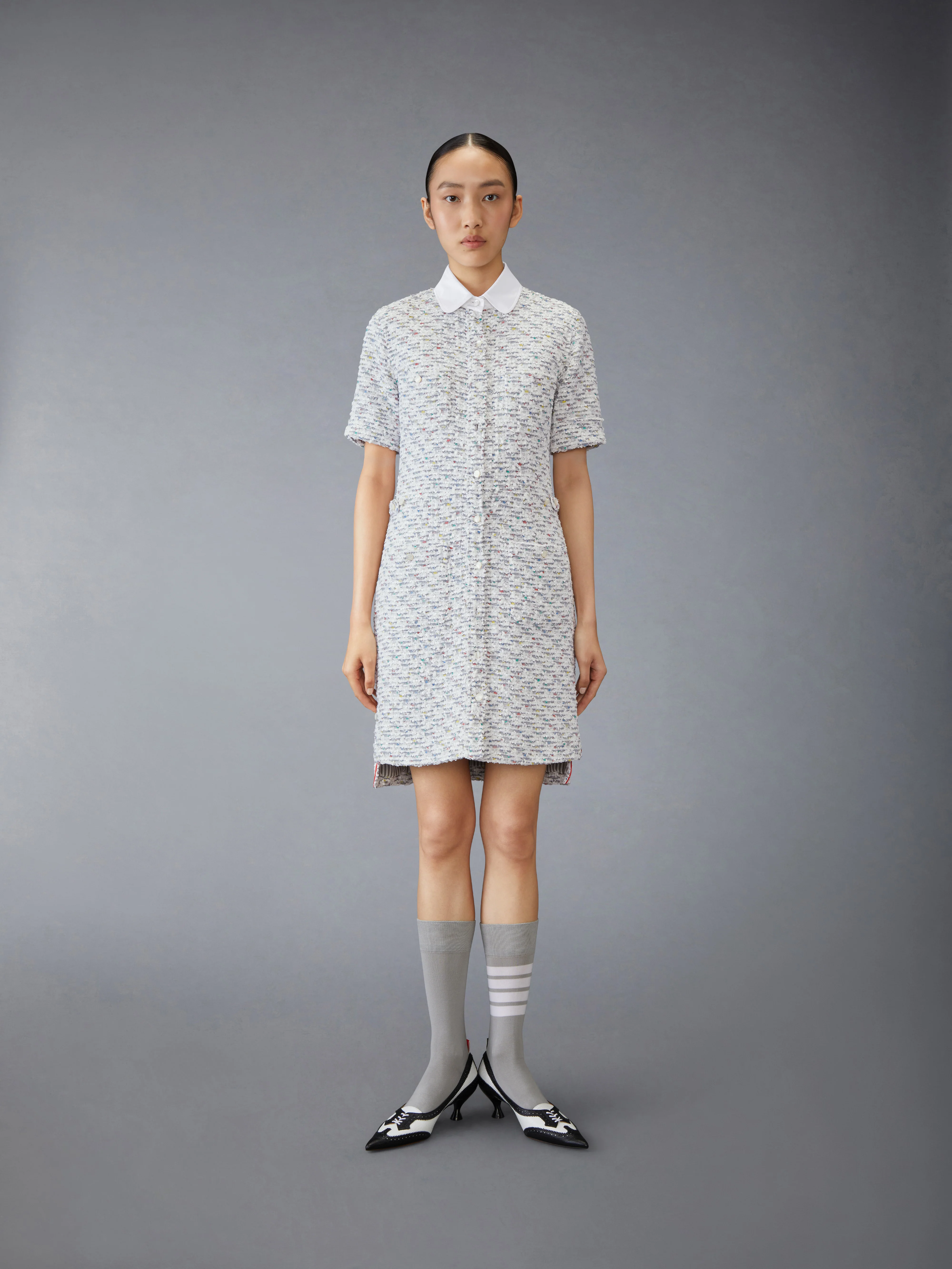 SEQUIN TWEED PATCH POCKET DRESS