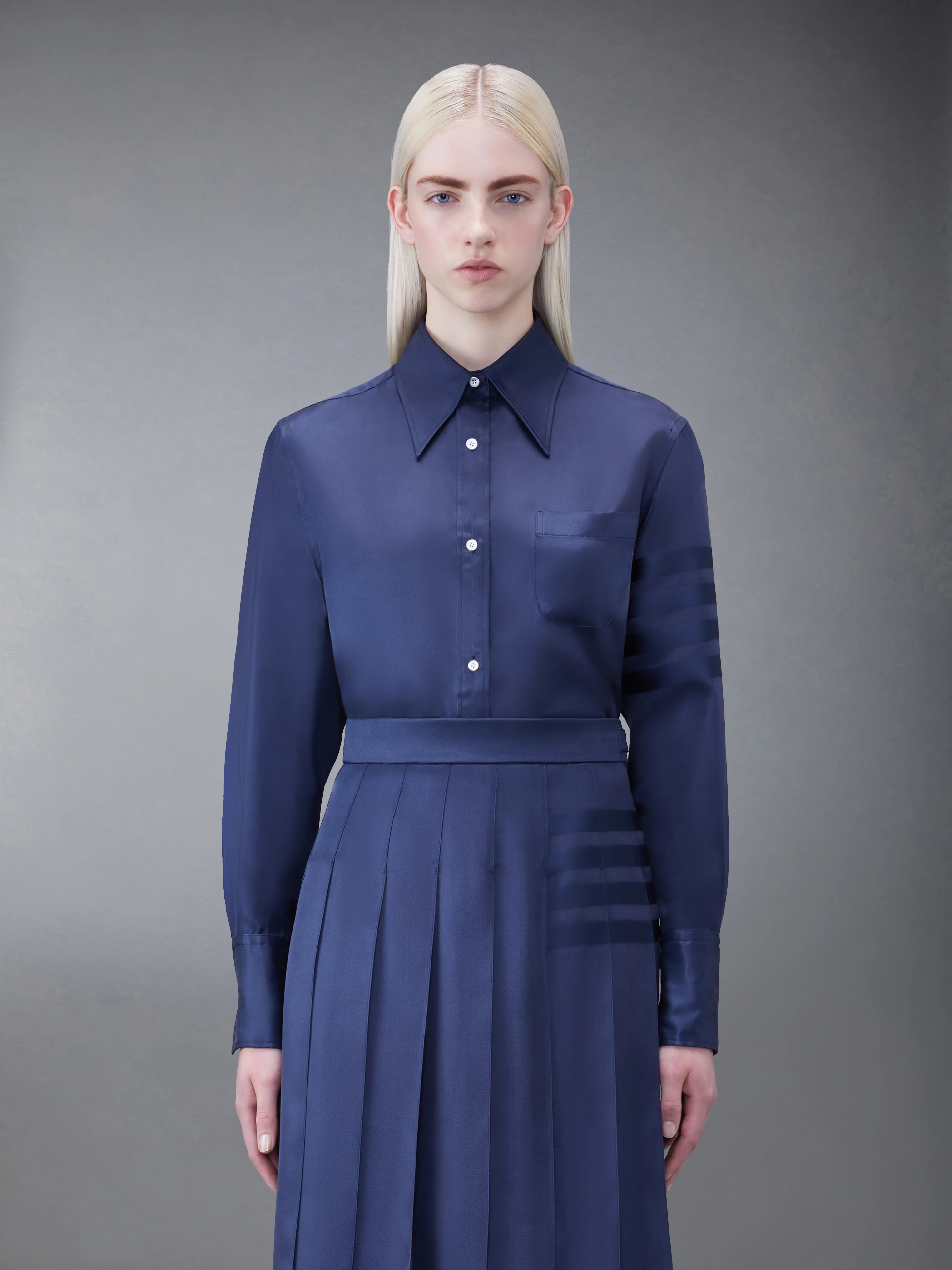 SILK TWILL 4-BAR OVERSIZED SHIRT