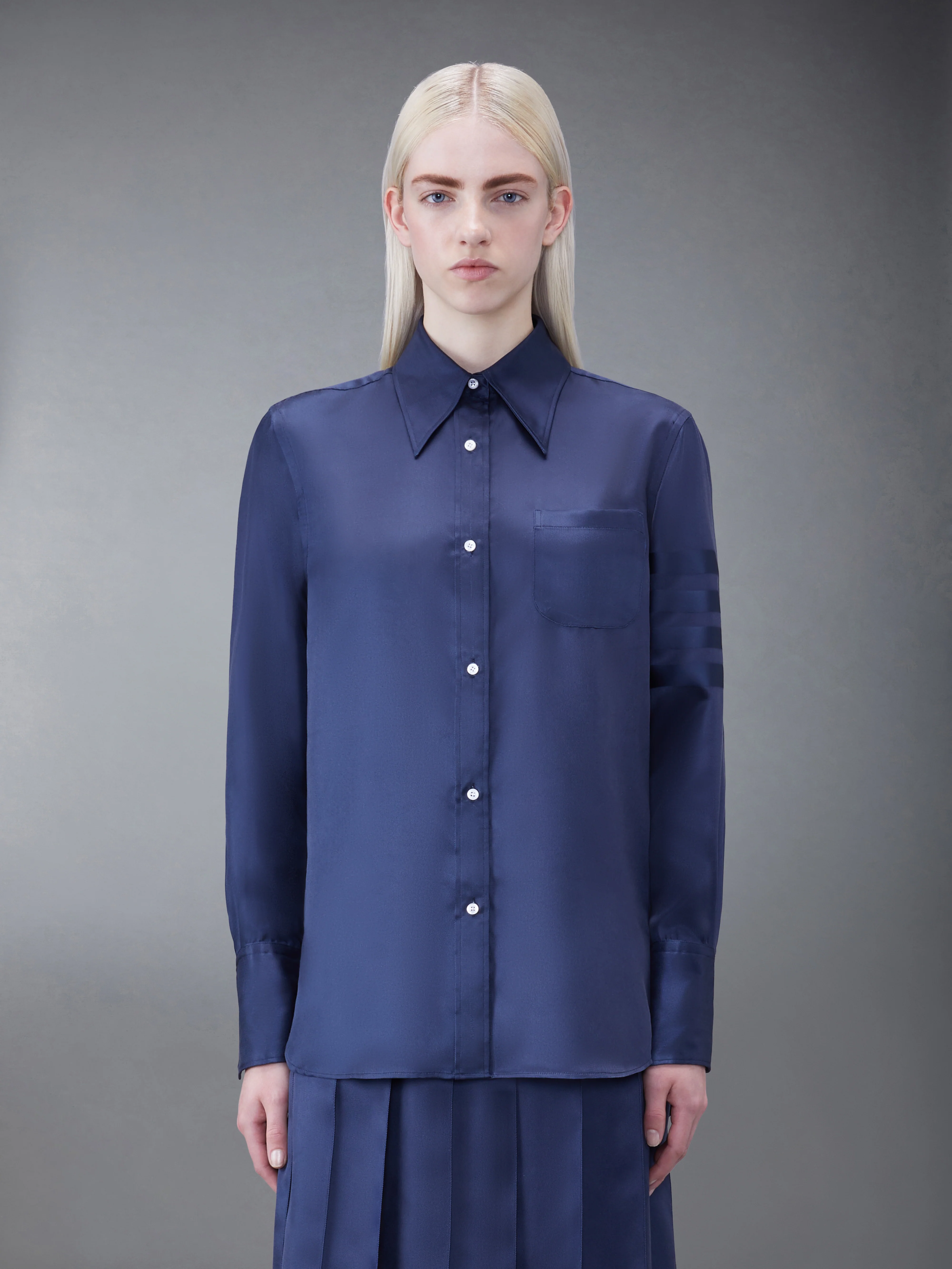 SILK TWILL 4-BAR OVERSIZED SHIRT