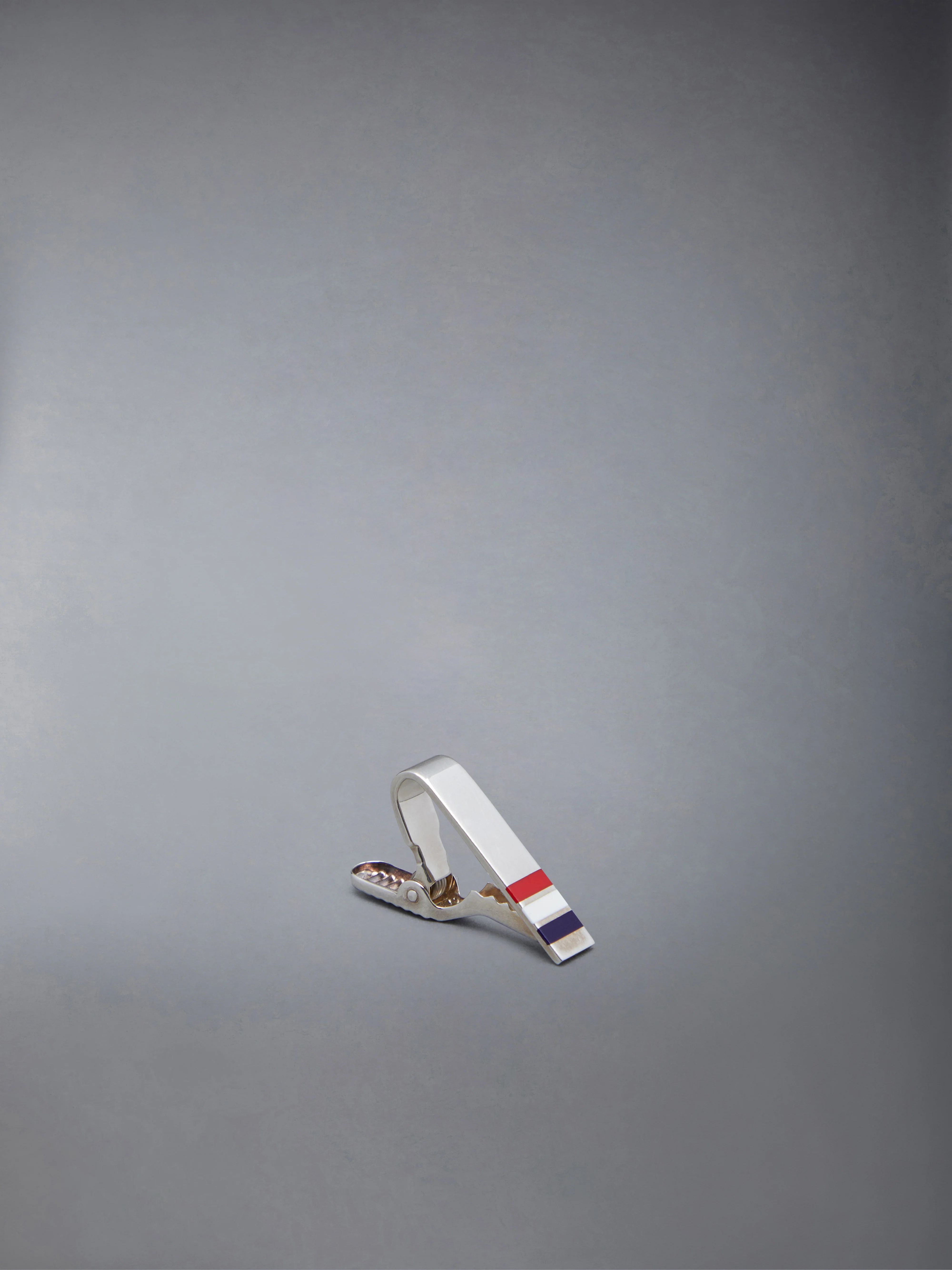 SILVER ENAMEL STRIPE SHORT TIE BAR