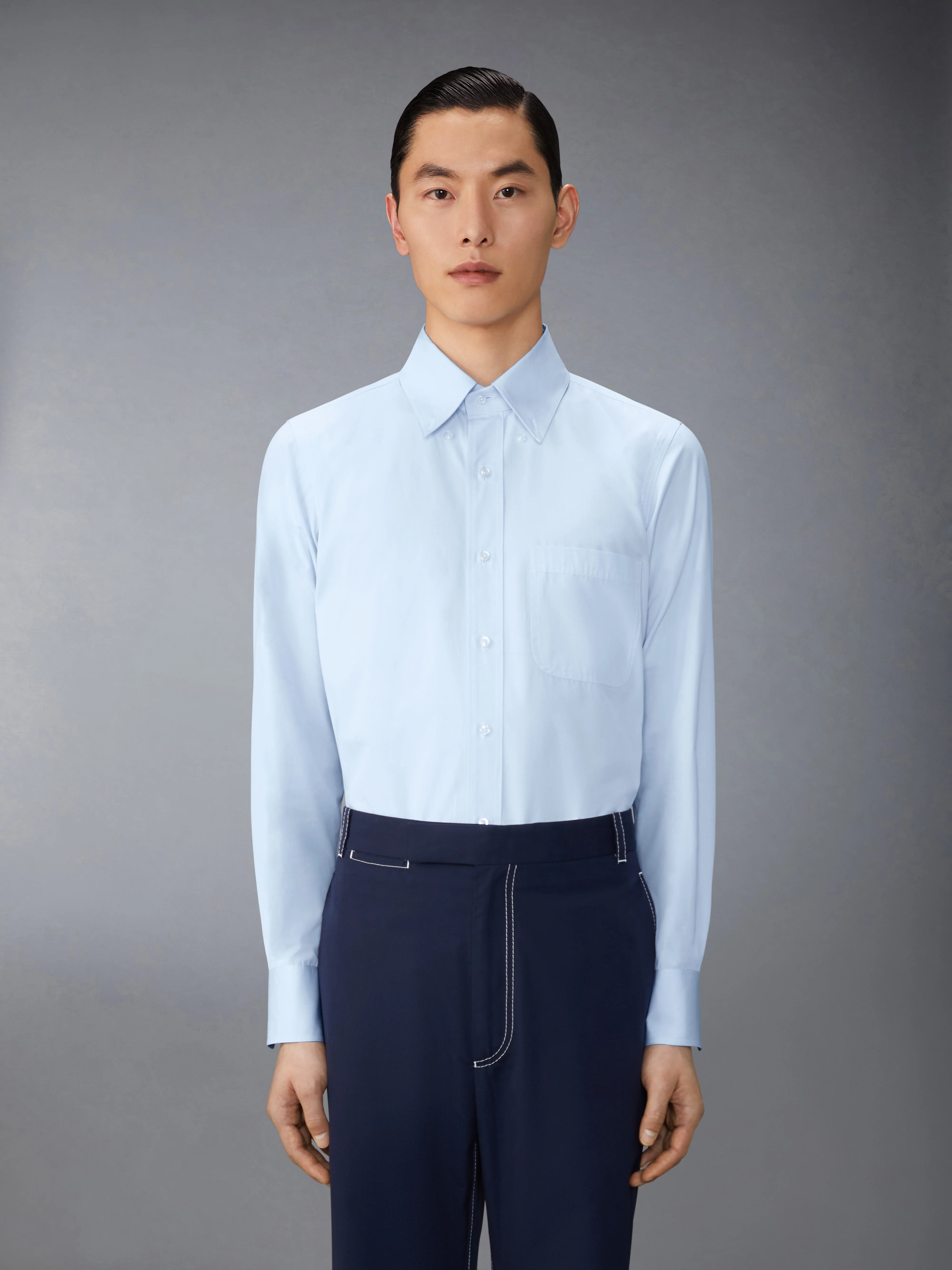 SOLID POPLIN TWIN NEEDLE CONTRAST TOPSTITCH SHIRT