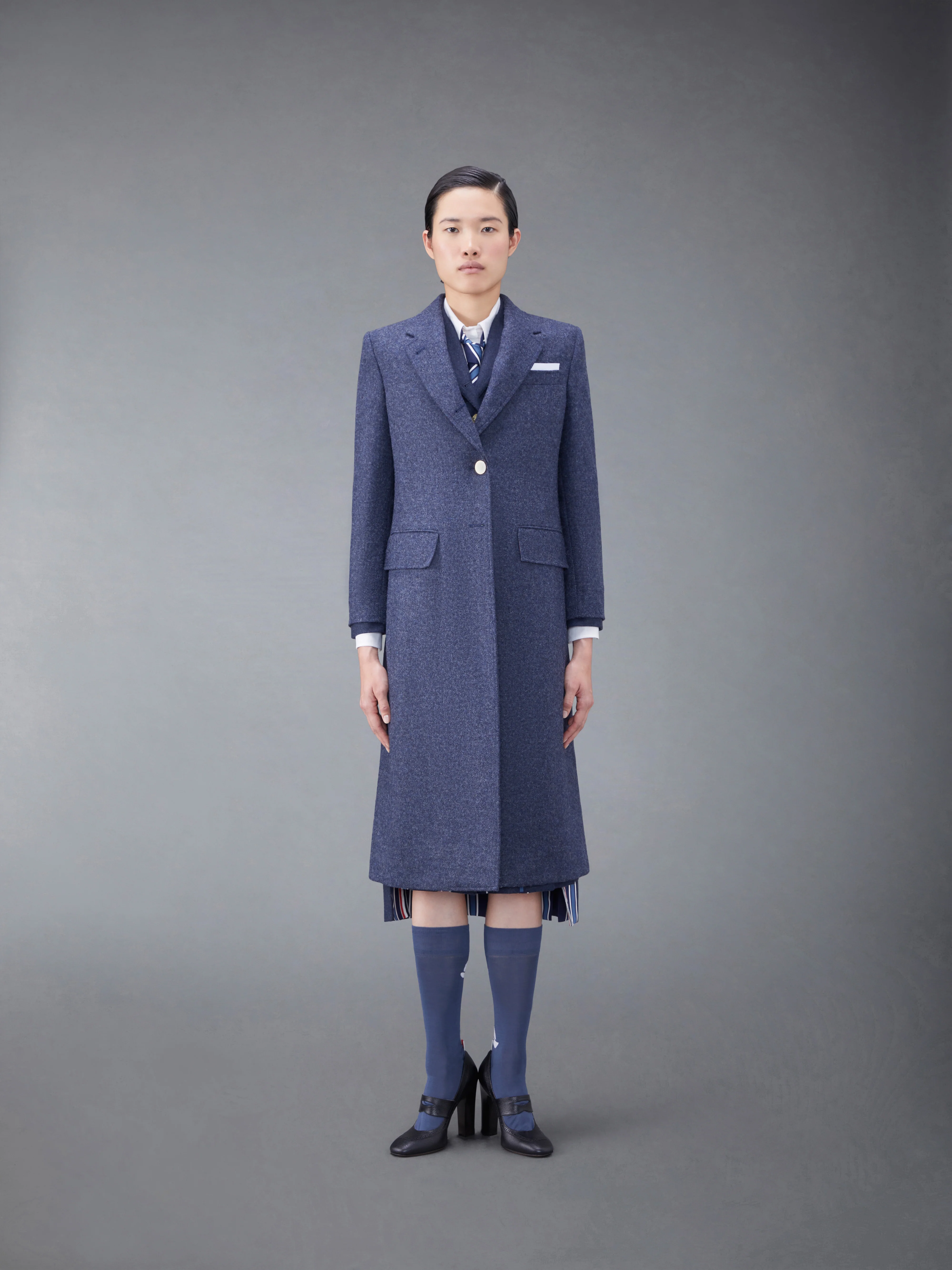 Solid Shetland Wide Lapel Overcoat