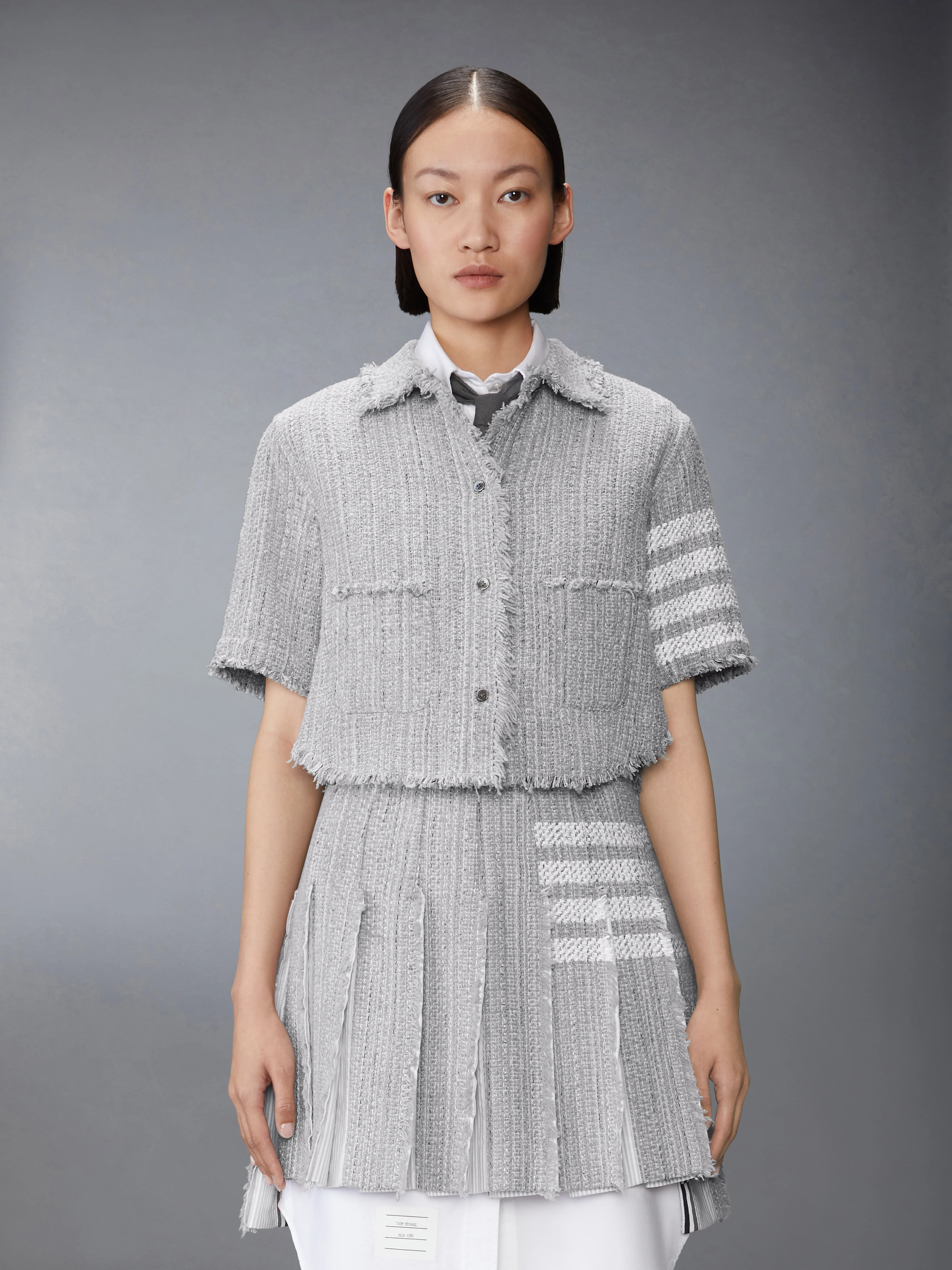 SOLID TWEED 4-BAR CROPPED SHIRT JACKET