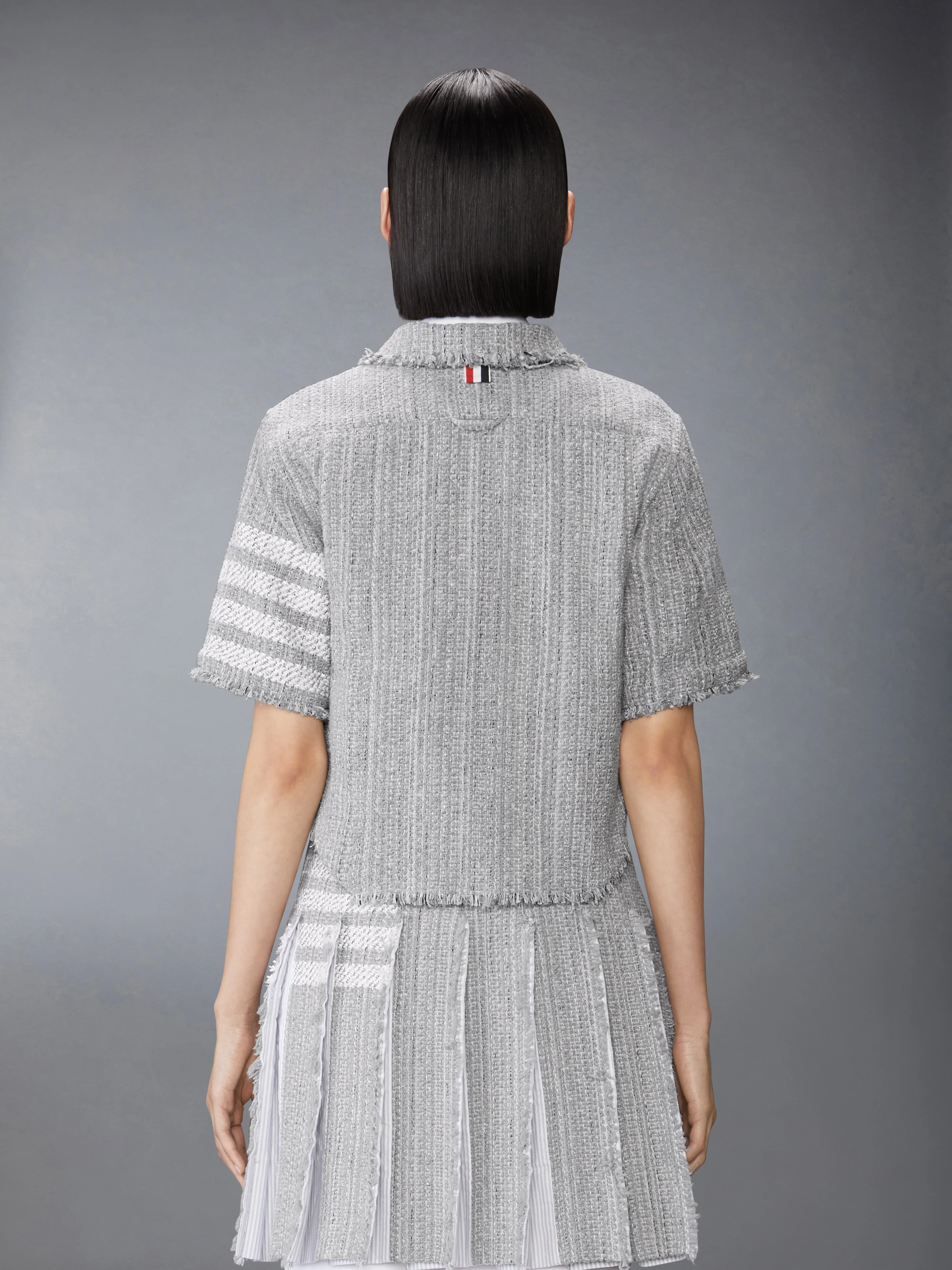 SOLID TWEED 4-BAR CROPPED SHIRT JACKET