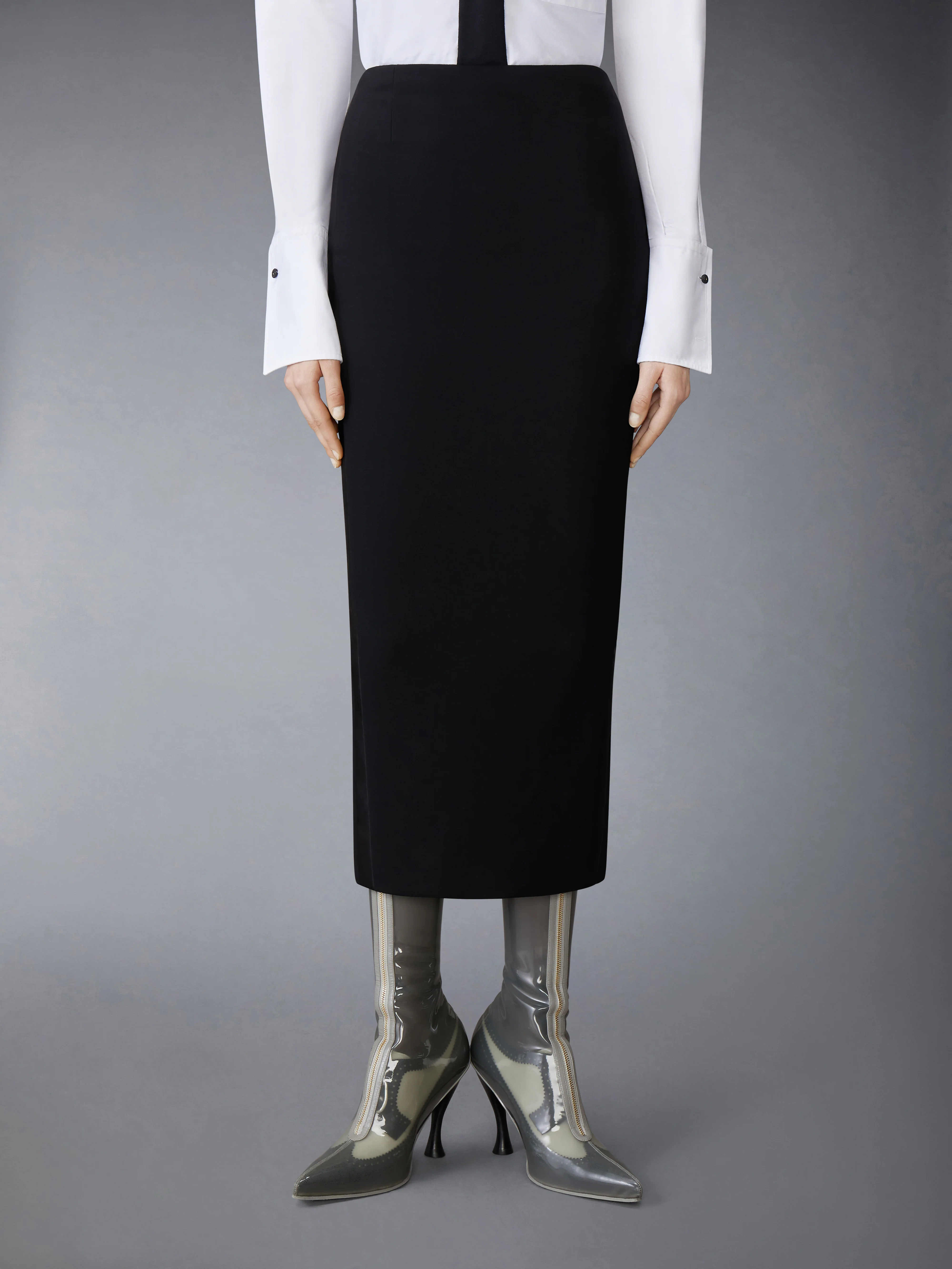 SOLID WOOL CREPE LOW RISE MAXI HOBBLE SKIRT