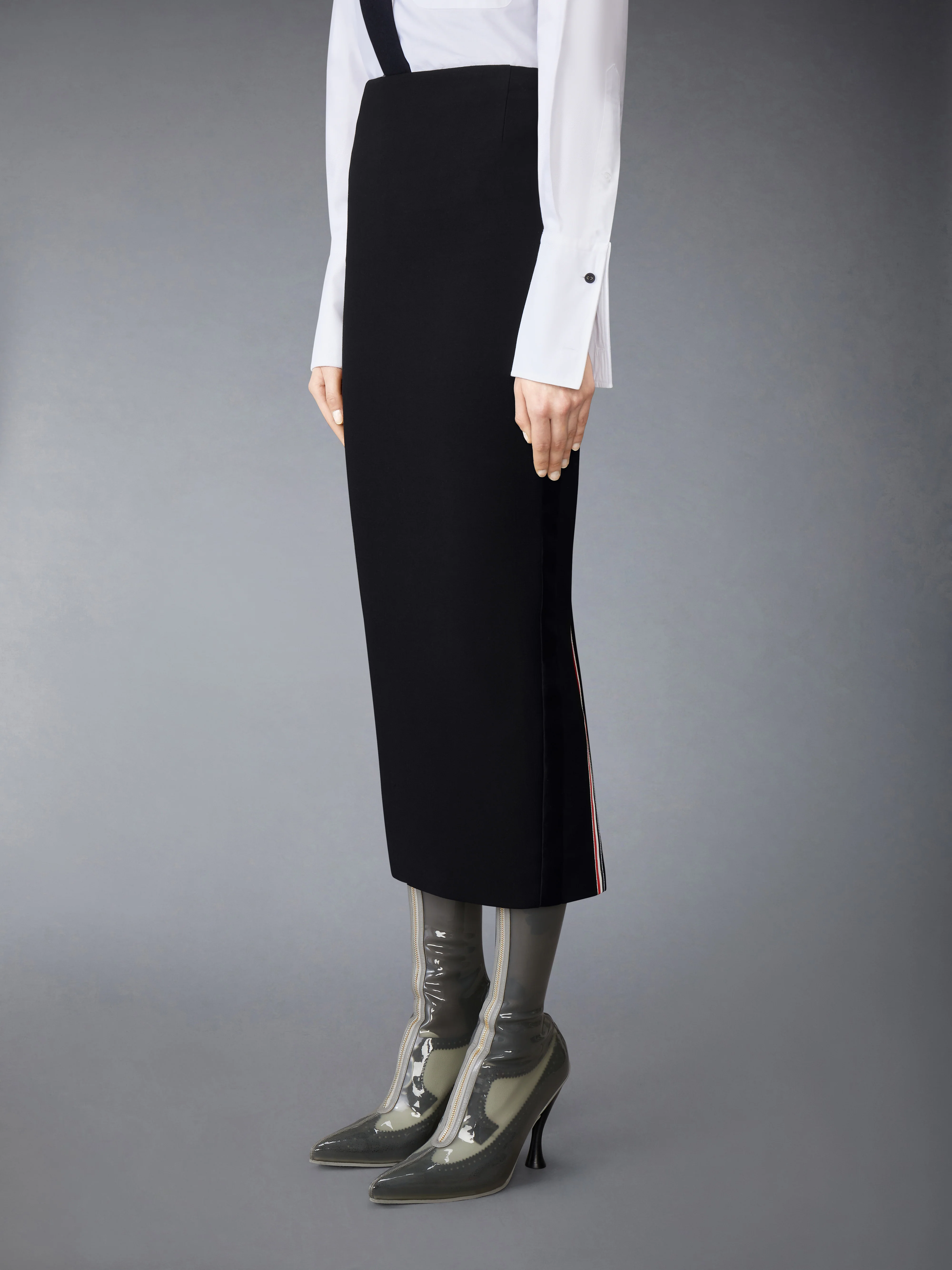 SOLID WOOL CREPE LOW RISE MAXI HOBBLE SKIRT