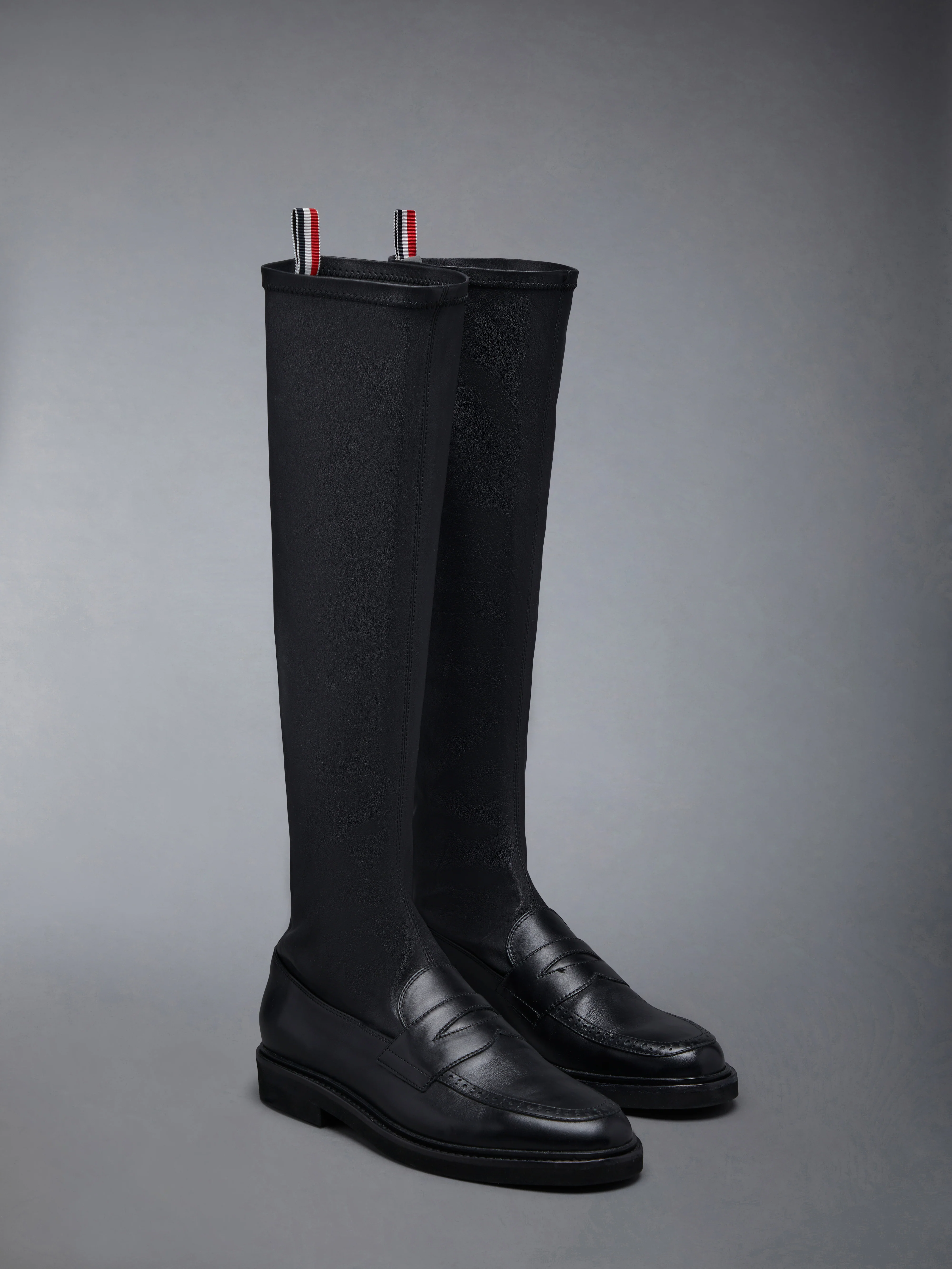 12380-stretch-vitello-calf-micro-sole-knee-high-penny-loafer-boot-2.webp Stretch Vitello Calf Micro Sole Knee High Penny Loafer Boot