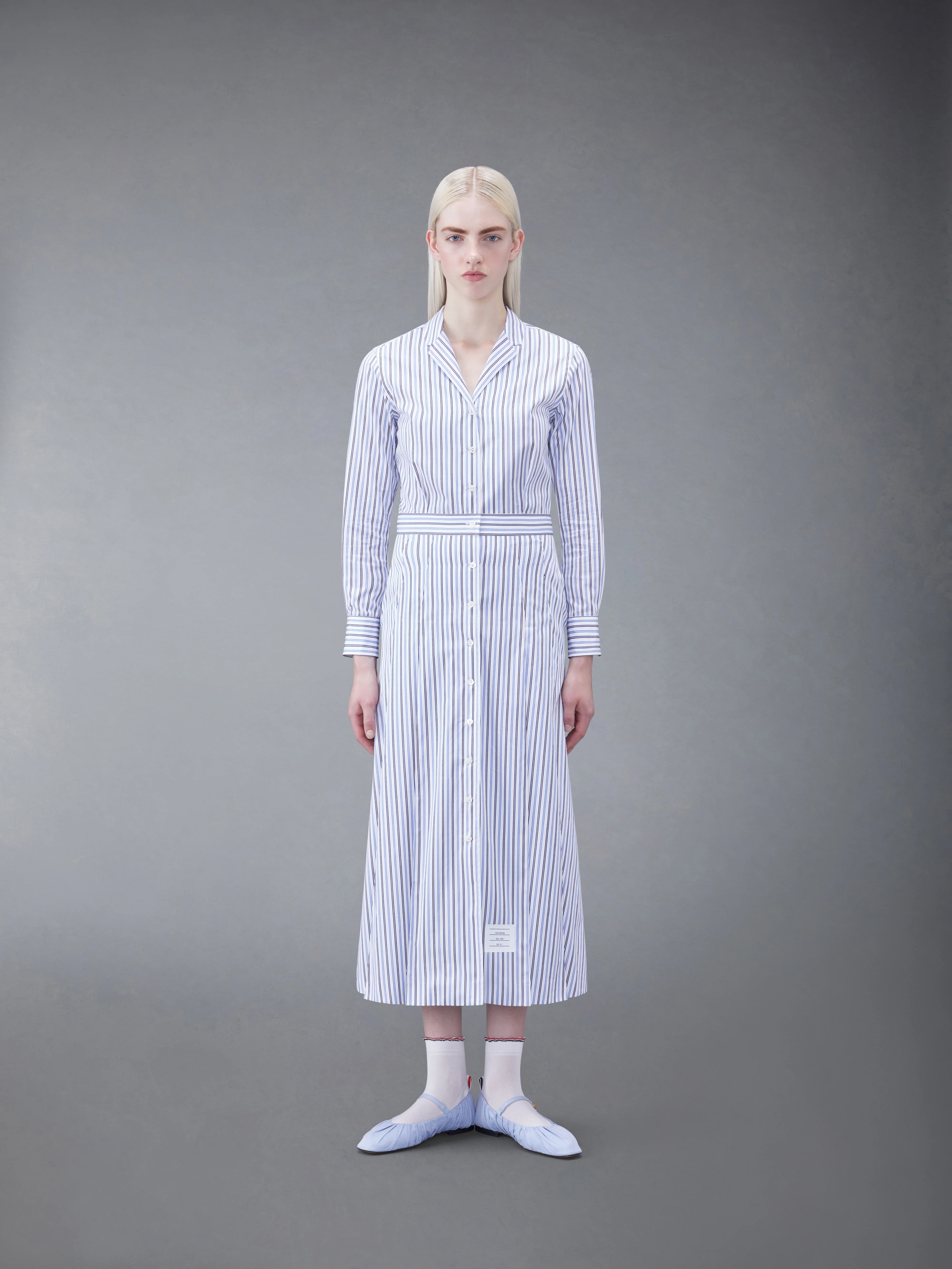 STRIPE POPLIN MIDI A-LINE SHIRTDRESS