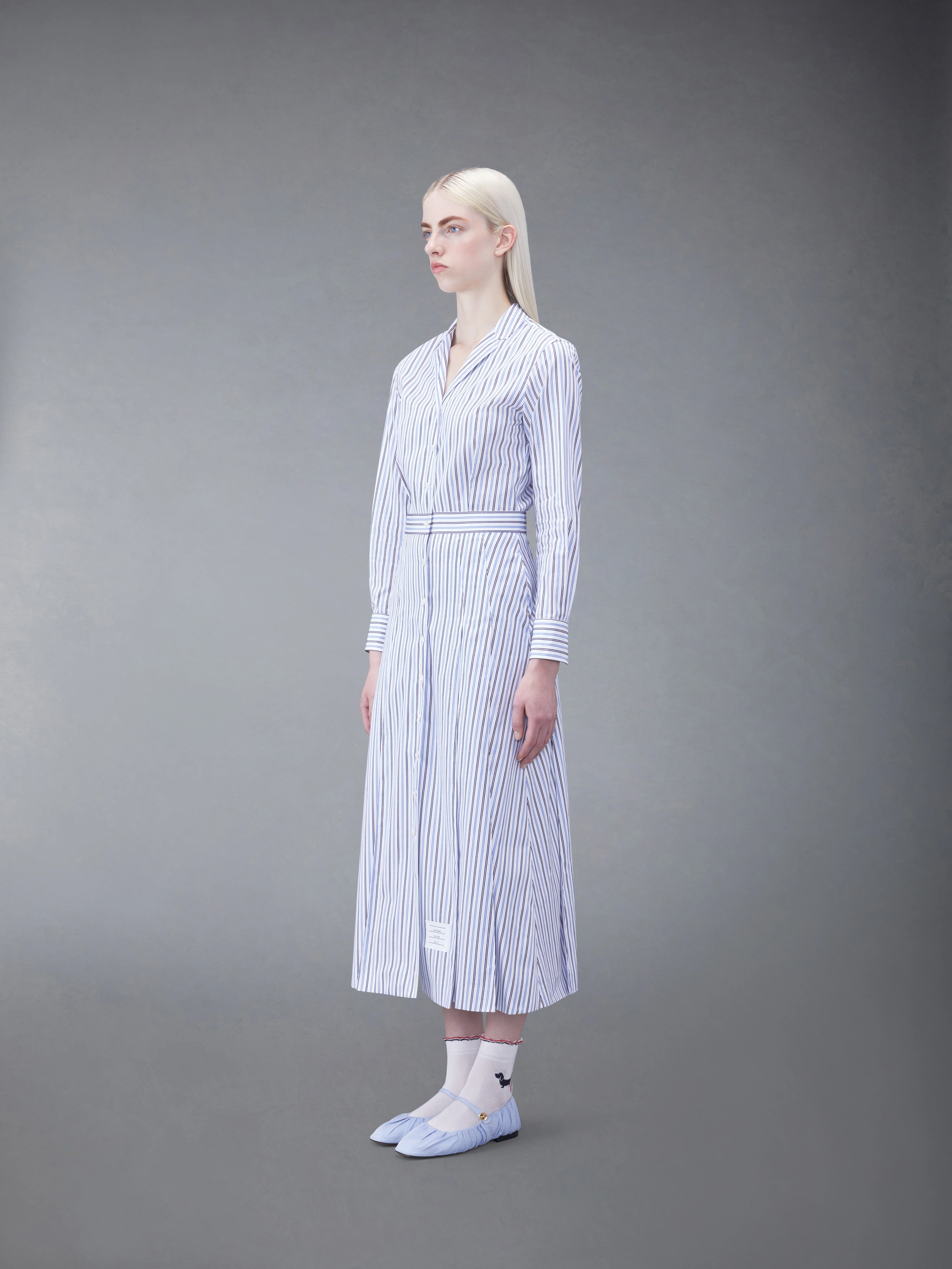STRIPE POPLIN MIDI A-LINE SHIRTDRESS