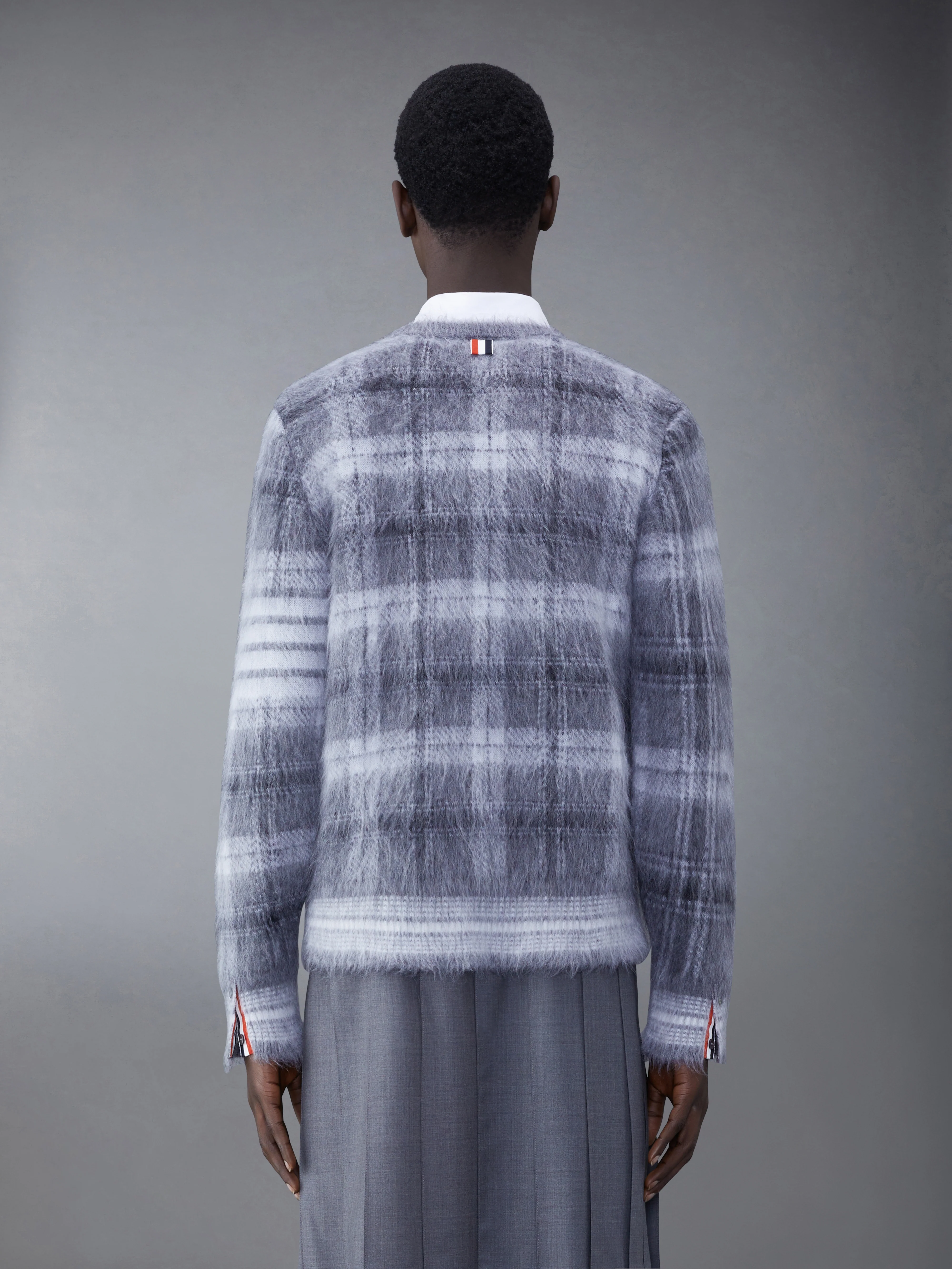 Tartan Mohair Check 4-Bar Crew Neck Pullover