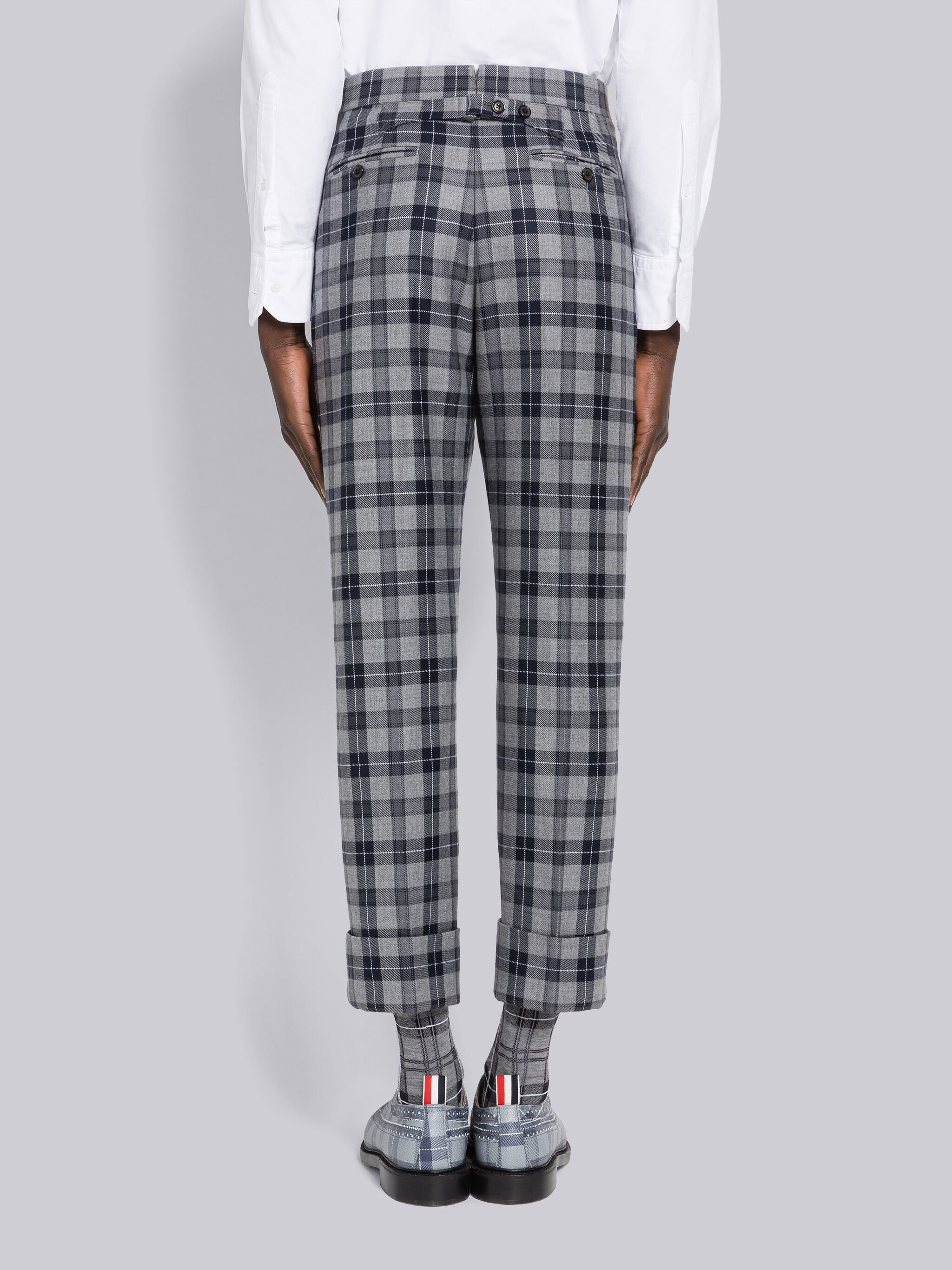 TARTAN WOOL TWILL BACKSTRAP TROUSER