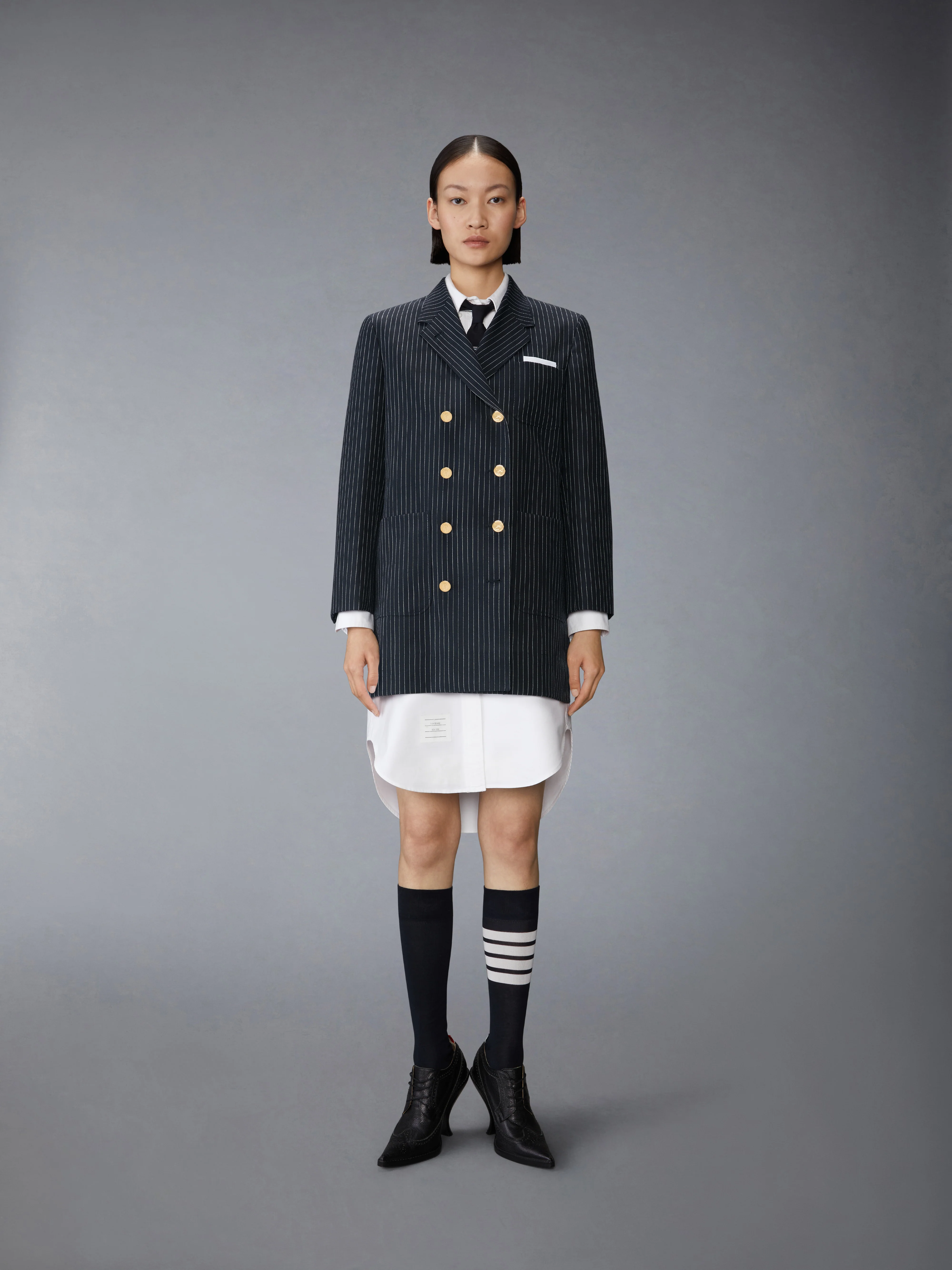PINSTRIPE HIGH TWIST WOOL SACK SPORTCOAT DRESS