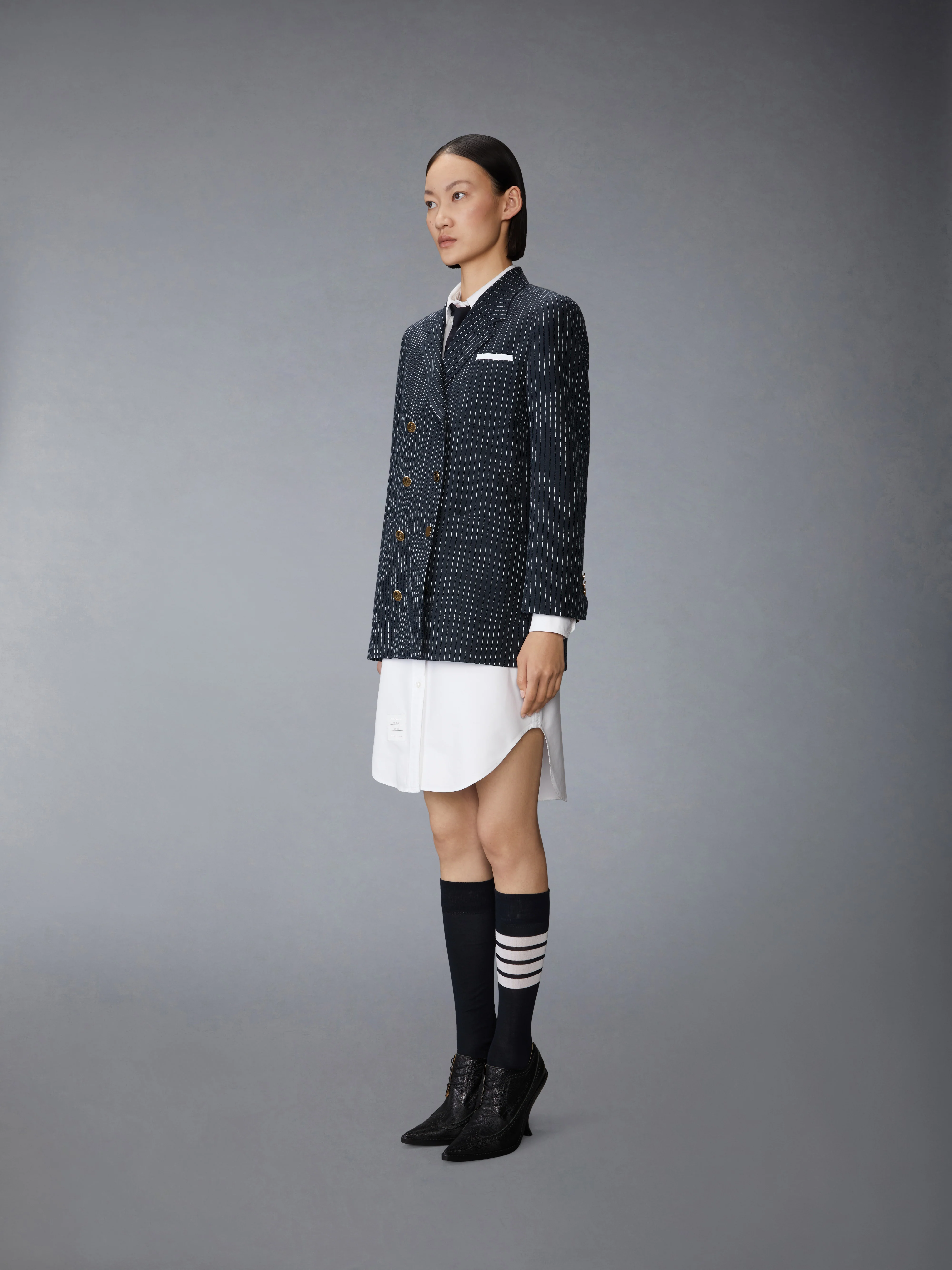 PINSTRIPE HIGH TWIST WOOL SACK SPORTCOAT DRESS