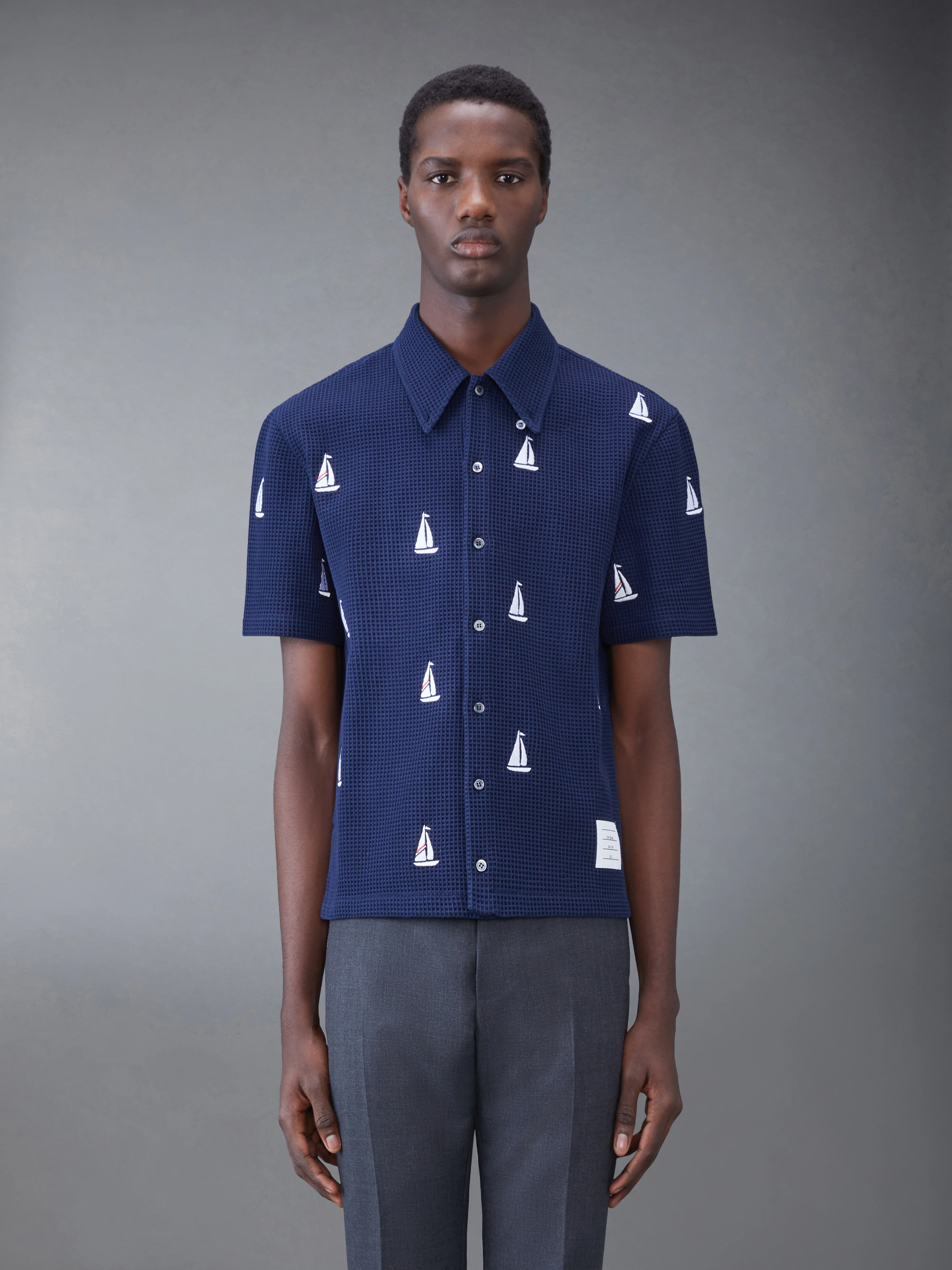 Textured Check Sailboat Short Sleeve Shirt