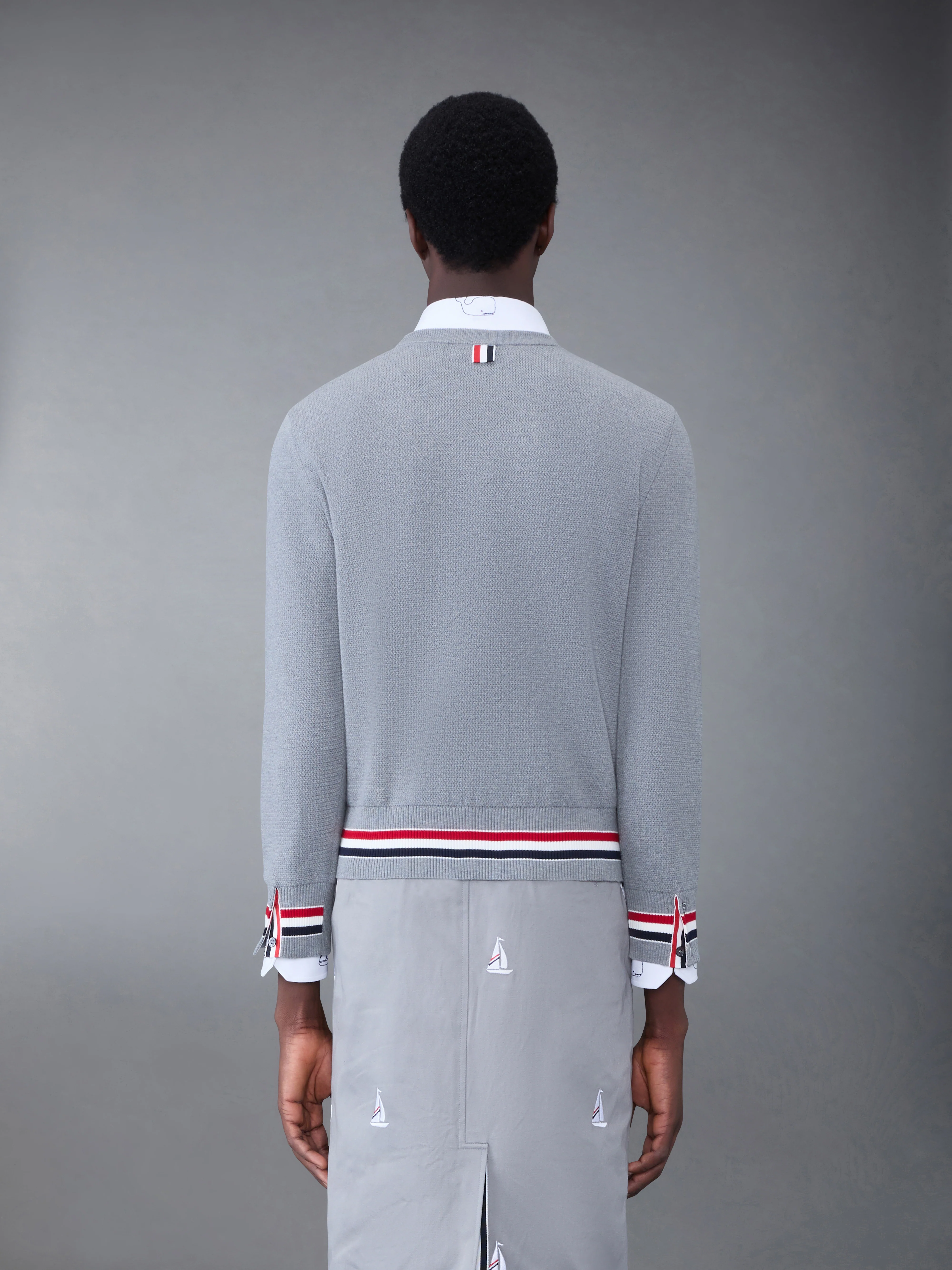Textured Cotton Stripe Crew Neck Pullover