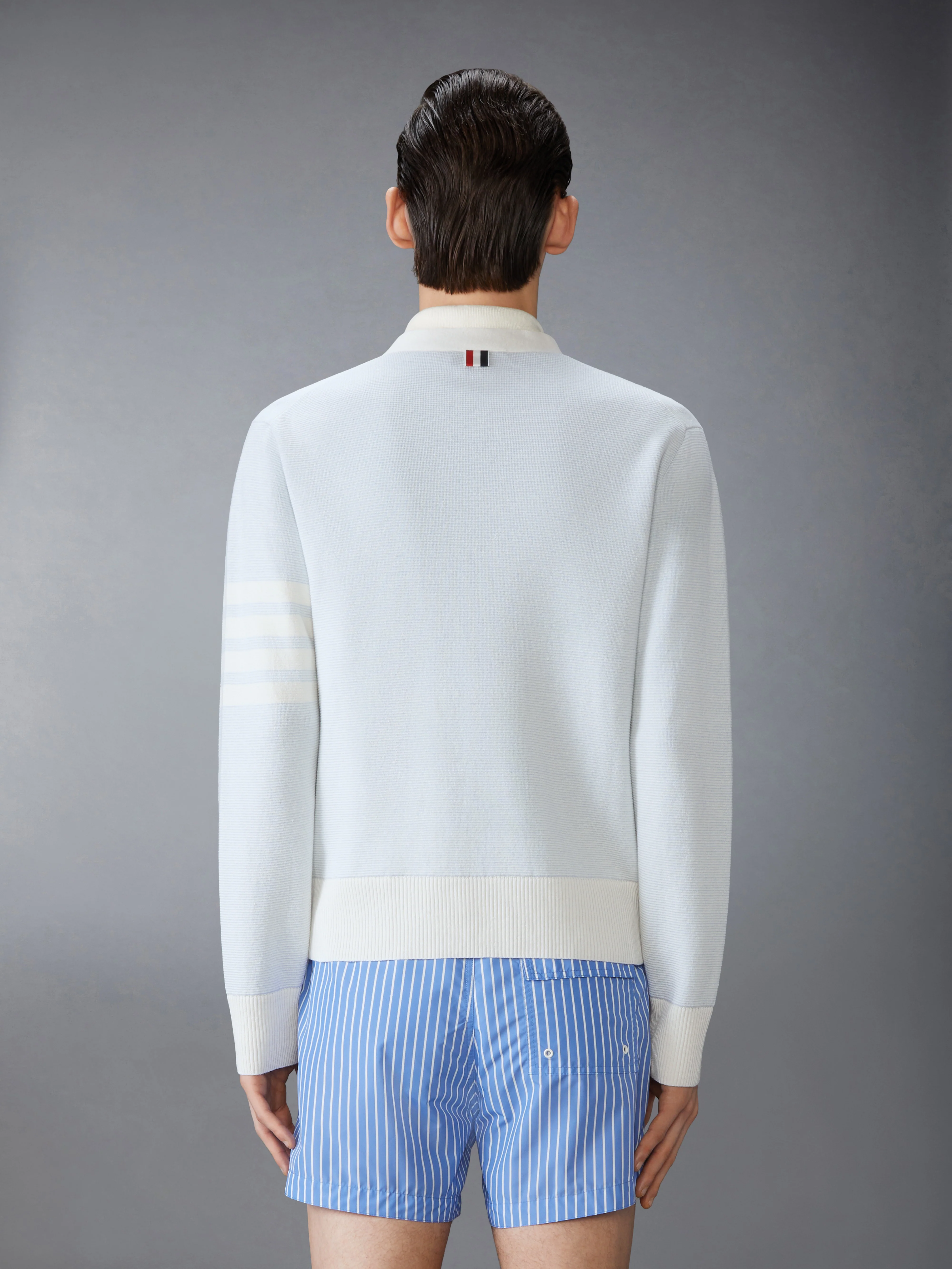 TEXTURED STRIPED STITCH 4-BAR RELAXED FIT V NECK CARDIGAN