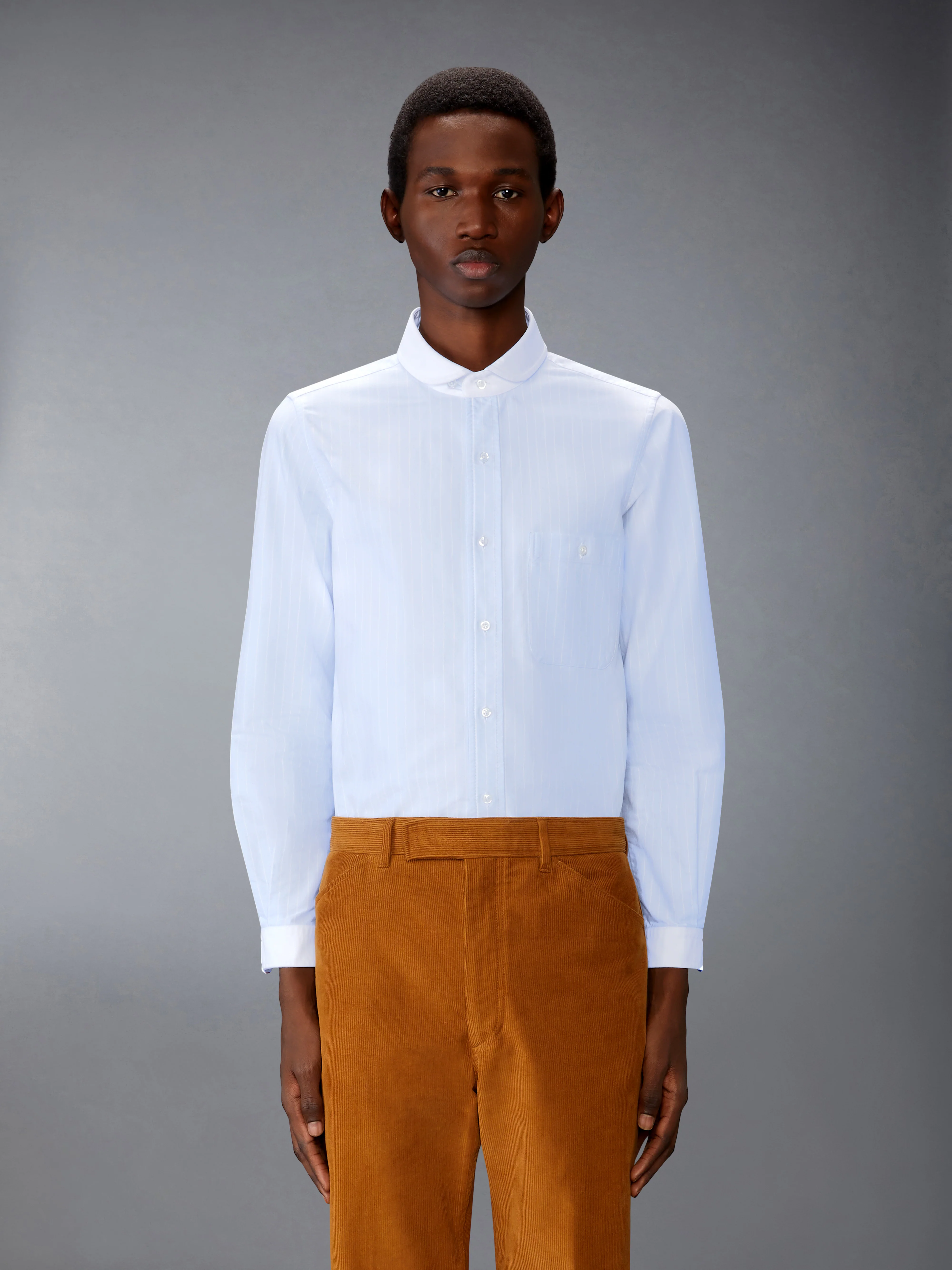 PINSTRIPE OXFORD SHAWL COLLAR SHIRT