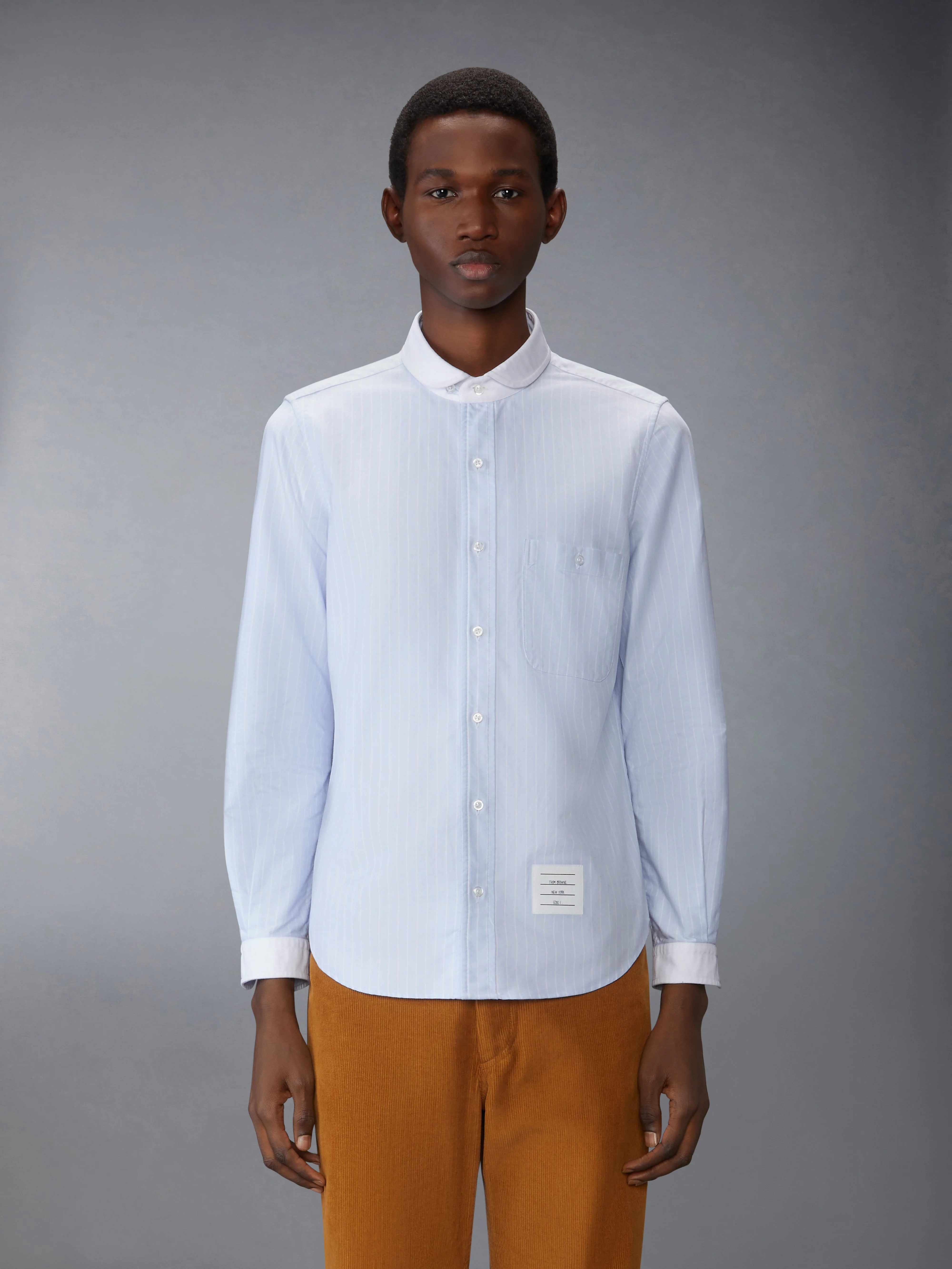 PINSTRIPE OXFORD SHAWL COLLAR SHIRT