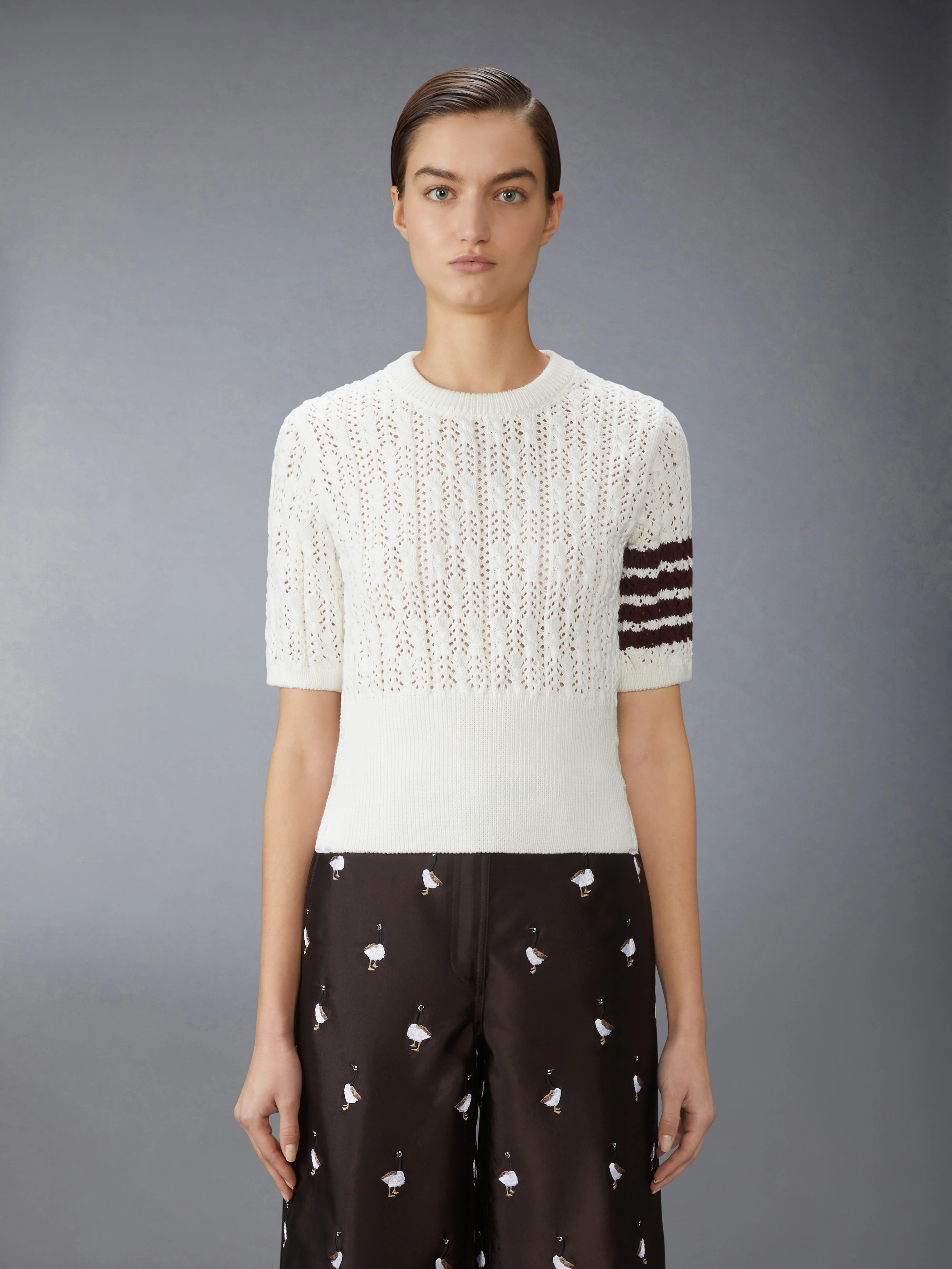 POINTELLE CABLE STITCH 4-BAR TEE